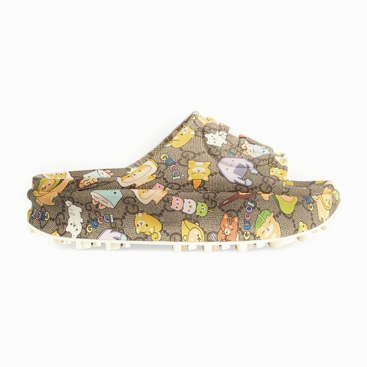 Gucci GG Animal Print Rubber Slide Sandals SIZE 37