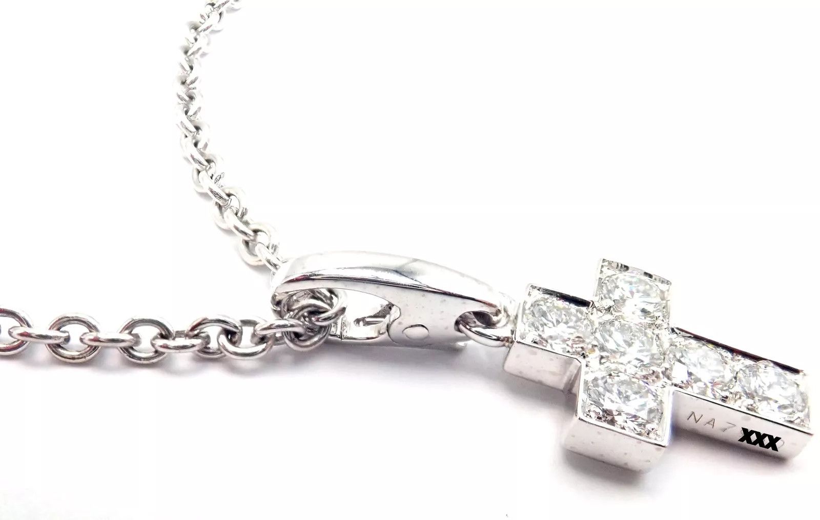 Cartier 18k White Gold Diamond Cross Pendant Chain Necklace Size ONE SIZE - 4 Thumbnail