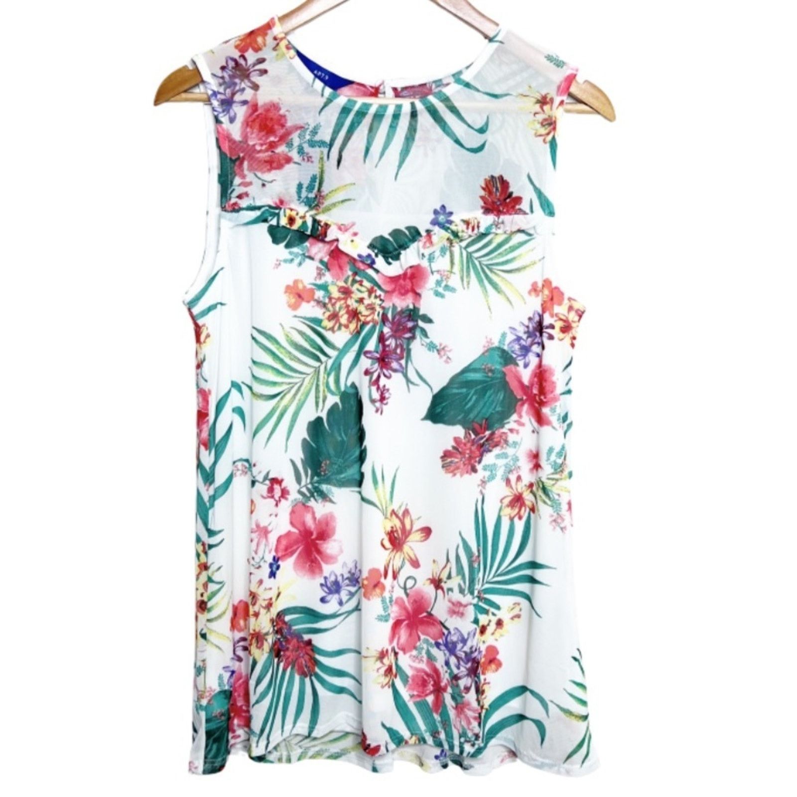 Apt. 9 New with Tag Women’s APT 9 Tropical Print Ruffle Tank Top Size M / US 6-8 / IT 42-44 - 4 Thumbnail