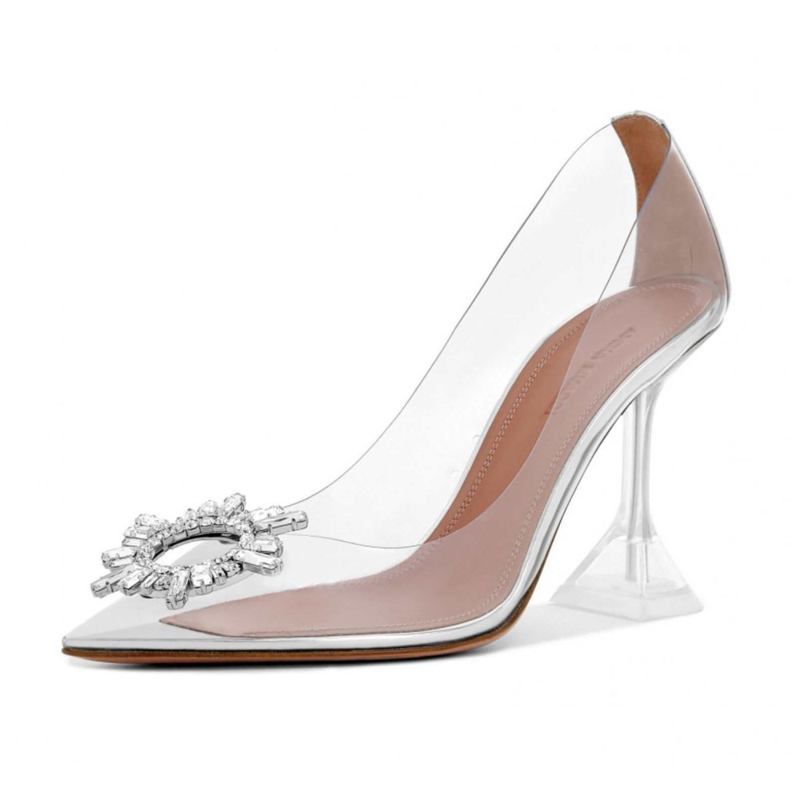 Amina Muaddi 95 Begum Pump PVC Clear Glass Crystal Sandal Heel 39.5 Size US 9.5 / IT 39.5 - 2 Thumbnail