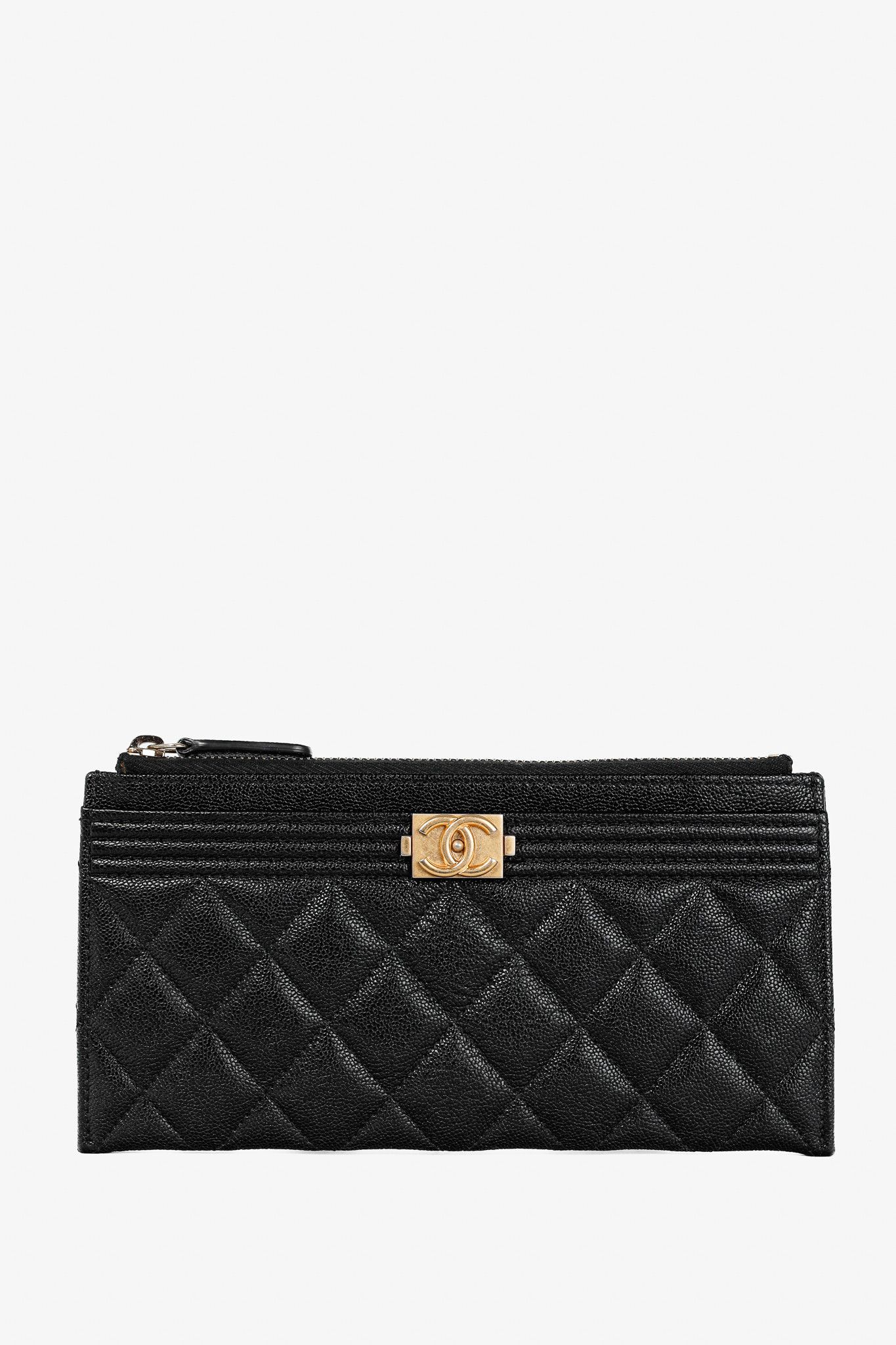 Chanel Chanel Black Caviar Leather Quilted Boy Zip Pouch Size ONE SIZE - 1 Thumbnail