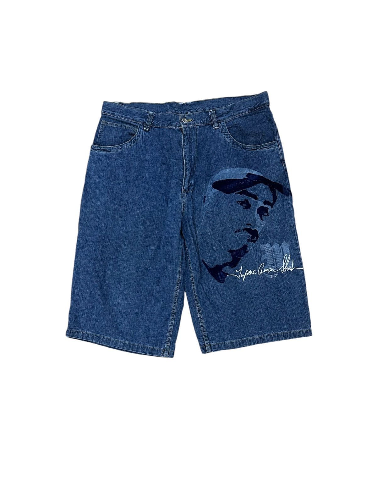 Makaveli × Vintage Rare And Beautiful Vintage Tupac Makaveli Baggy Jorts Denim Size US 40 / EU 56 - 1 Thumbnail