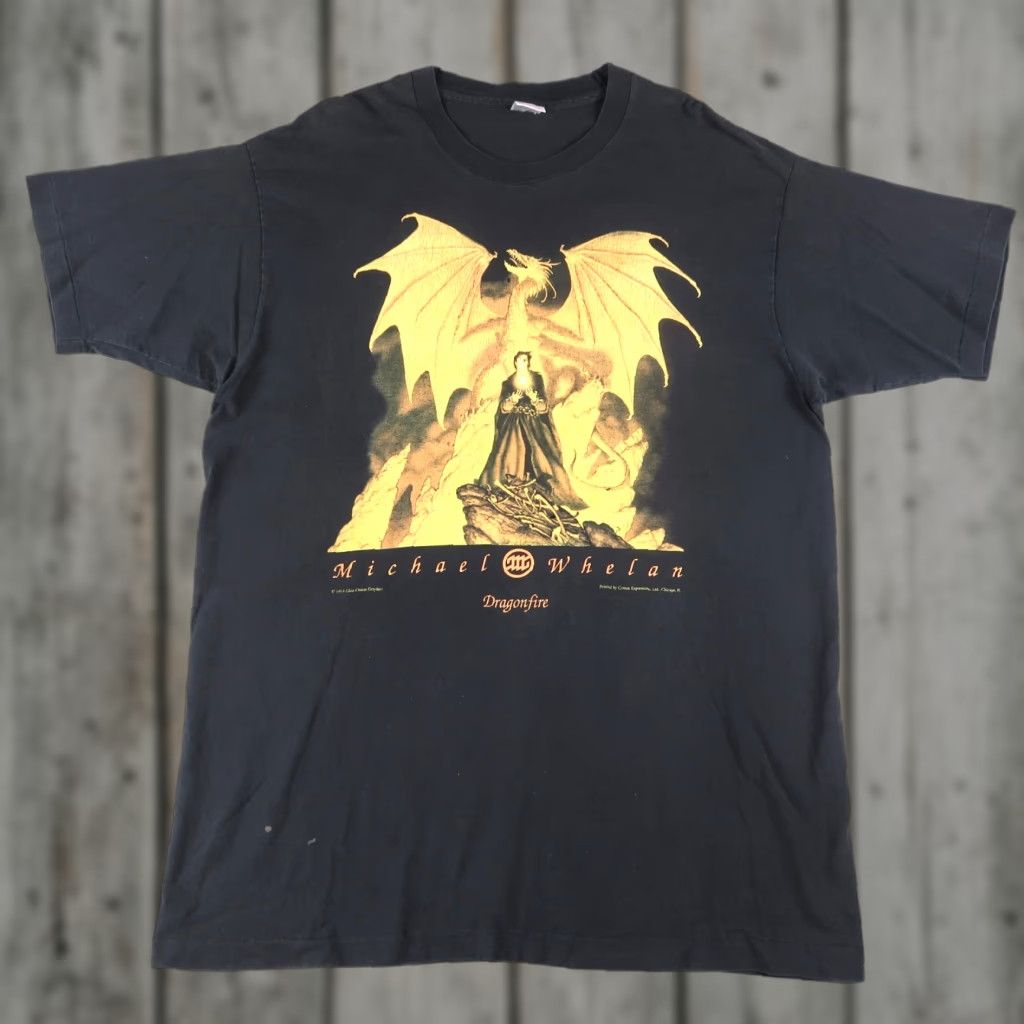 Fruit Of The Loom VINTAGE 90s Michael Whelan Graphic T-Shirt Black 2XL Science Fiction DragonFire Mens Size US XXL / EU 58 / 5 - 1 Thumbnail