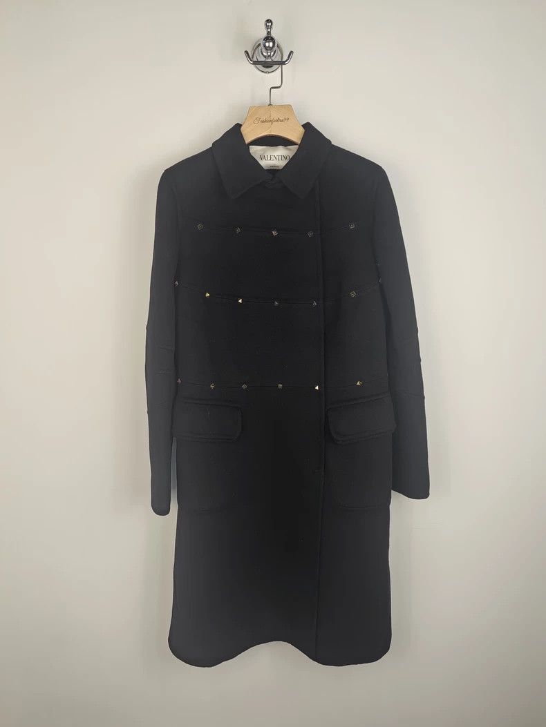 Valentino Valentino Black rivets decorate the woolen coat Size L / US 10 / IT 46 - 1 Thumbnail