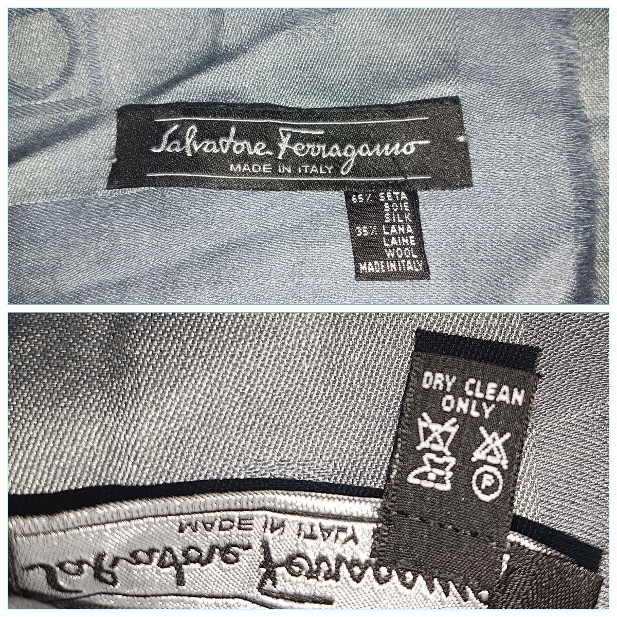 Salvatore Ferragamo SALVATORE FERRAGAMO ITALY Monogram Logo Gray Silk Wool Scarf Size ONE SIZE - 5 Thumbnail