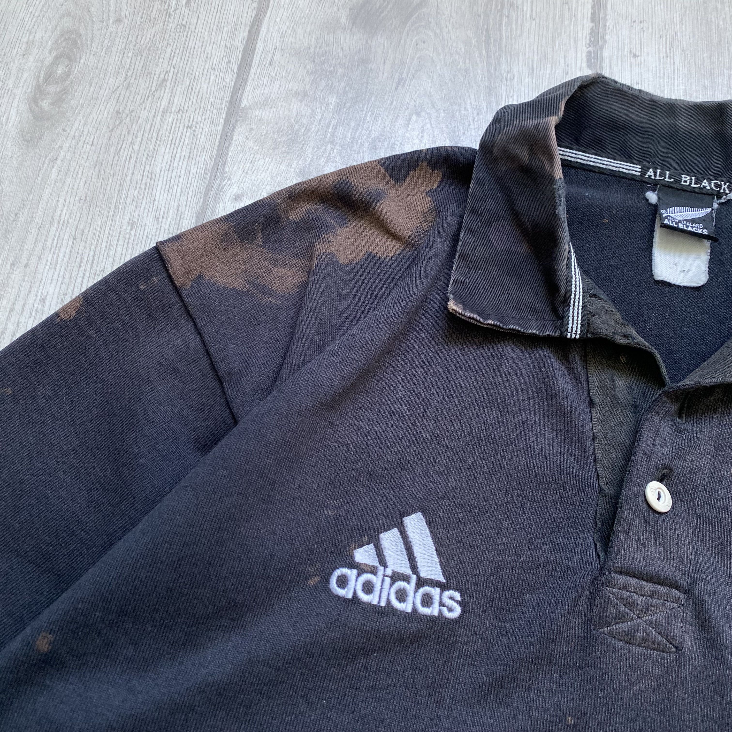 Adidas 🏈Vintage 90s Trashed NEW Zealand Adidas rugby jersey polo Size US L / EU 52-54 / 3 - 4 Thumbnail