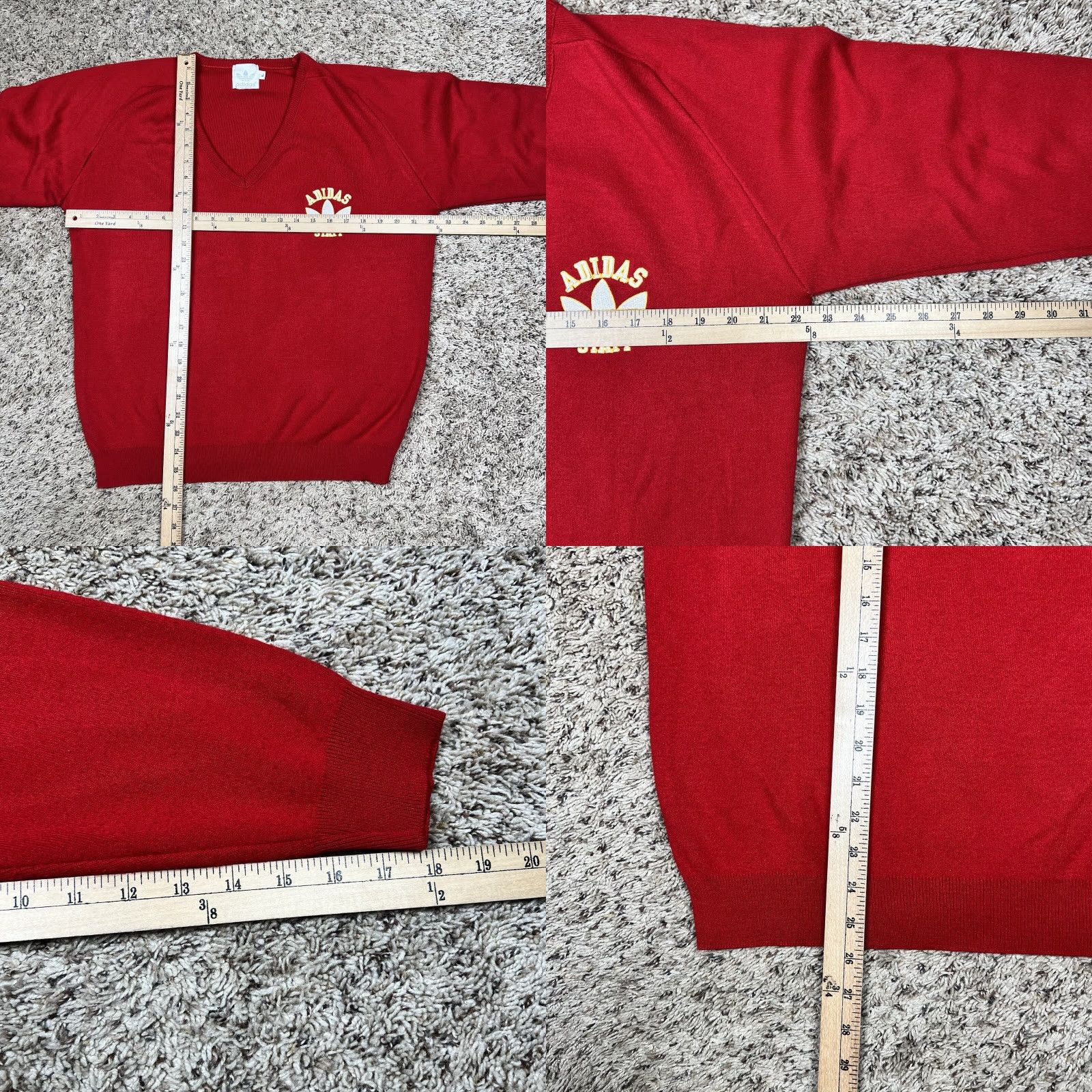 Adidas VINTAGE Adidas Staff V-Neck Knit Red Sweater Adult Large Embroidered Logo Shirts Pullover 80s Mens Womens Unisex Size US L / EU 52-54 / 3 - 8 Thumbnail