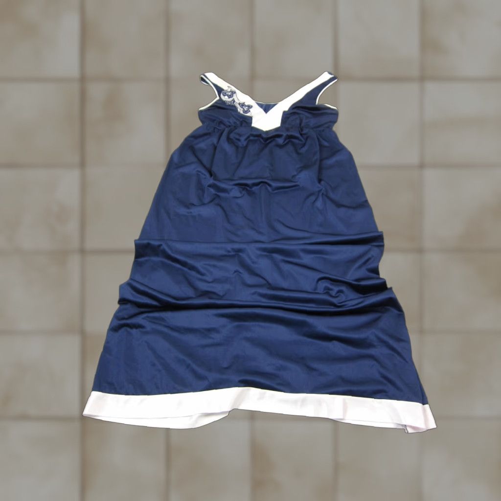 Vintage VINTAGE Lorraine Dress Shirt Womens M Blue Satin Sleeveless Midi V-Neck Made in USA Size ONE SIZE - 1 Thumbnail