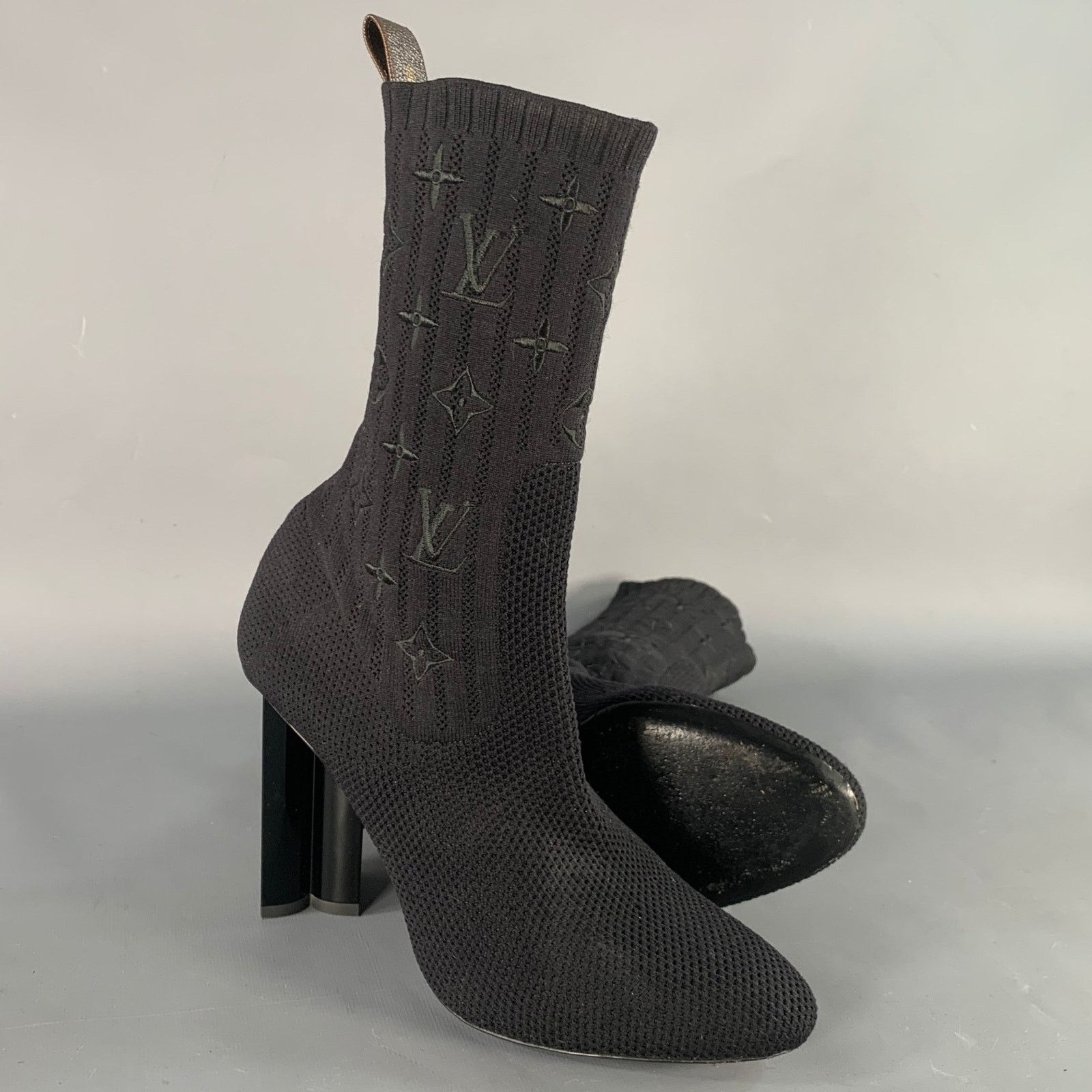 Louis Vuitton Black Nylon Knit Monogram Chunky Heel Sock Boots Size US 9 / IT 39 - 6 Thumbnail