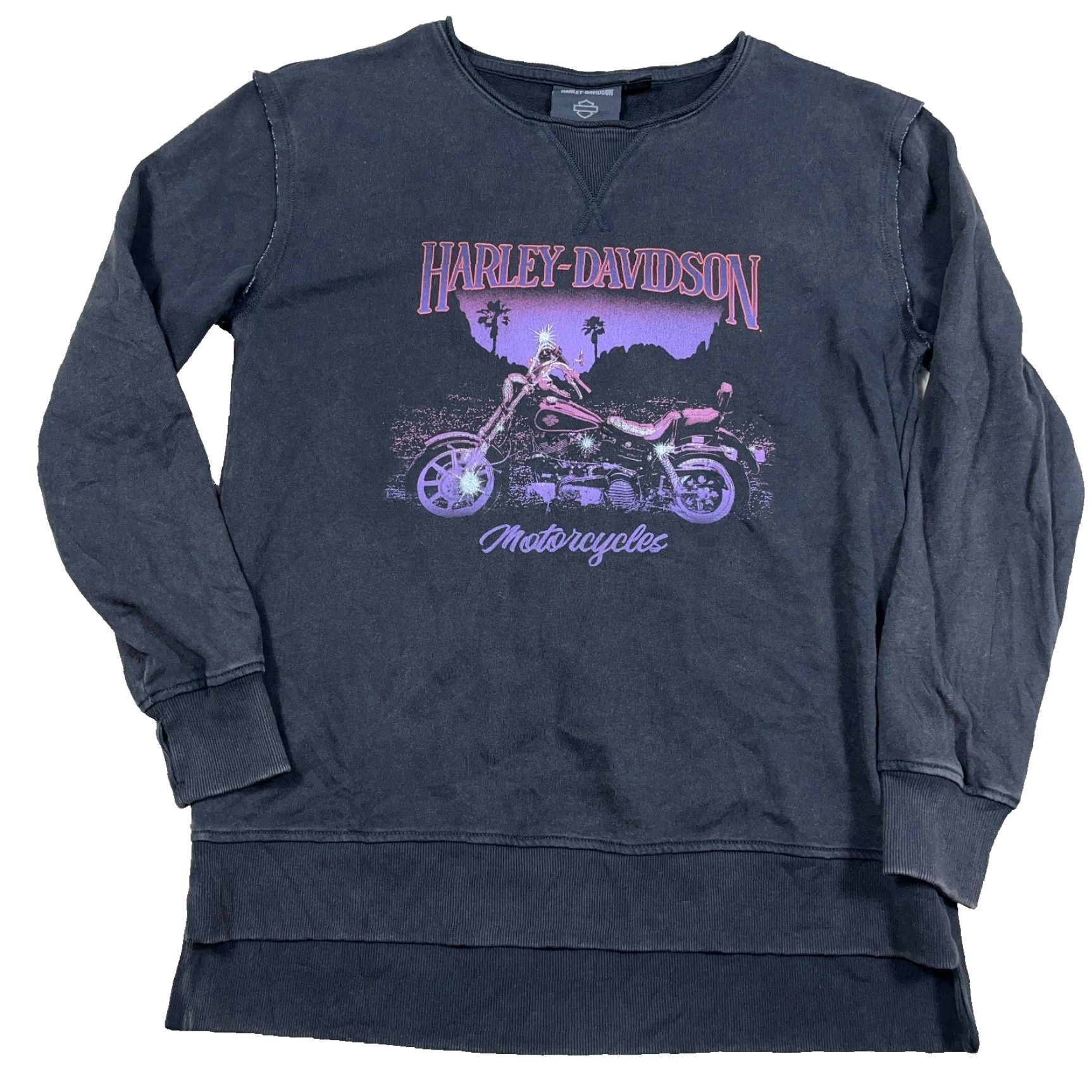 Harley Davidson Harley-Davidson Sweatshirt Women M Black 90s Retro Logo Motorcycle Pullover Long Sleeve Hoodie Pockets Size M / US 6-8 / IT 42-44 - 2 Thumbnail