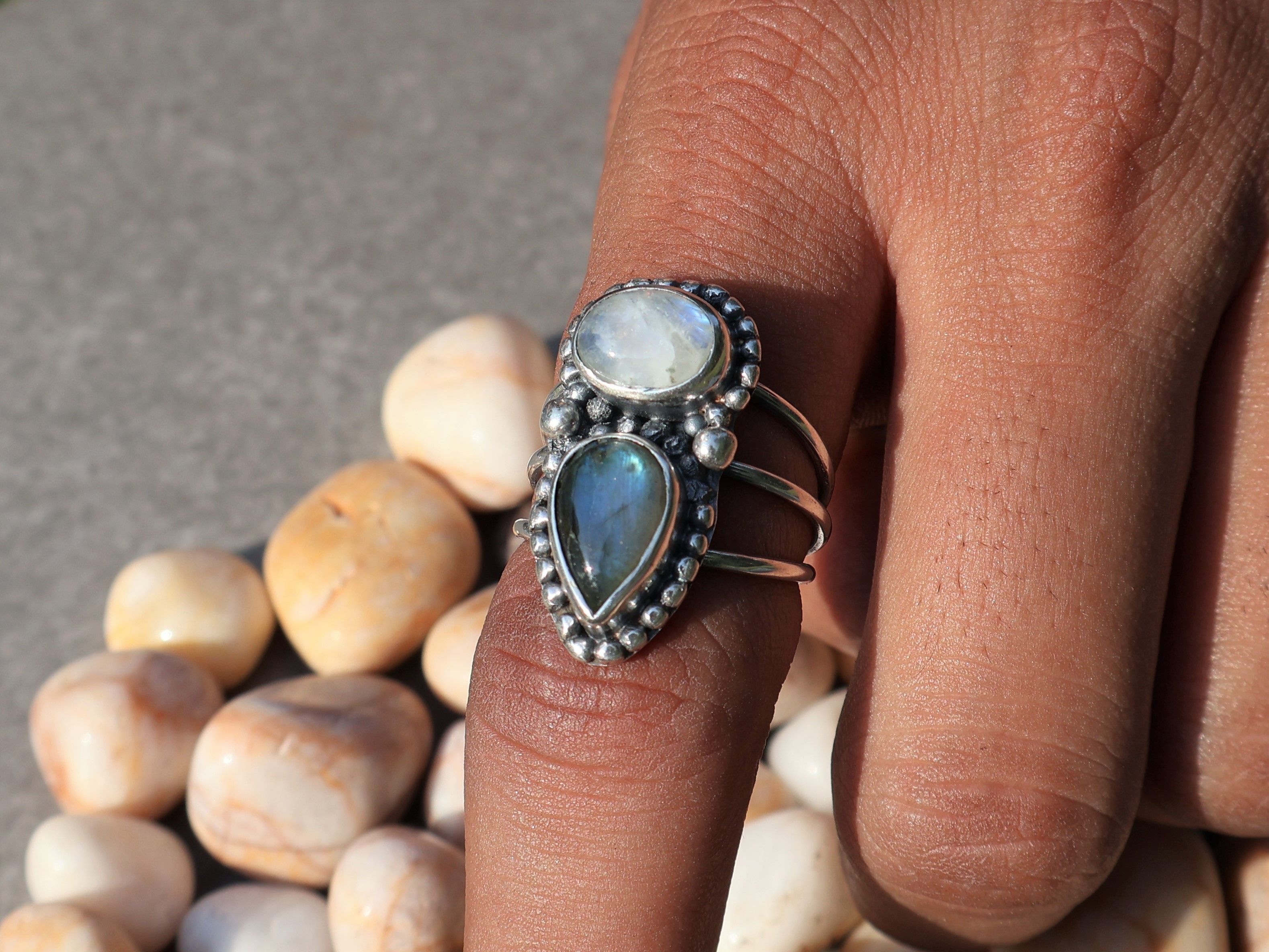Handmade Moonstone Labradorite Ring, Handmade Sterling Silver Ring, Size ONE SIZE - 6 Thumbnail