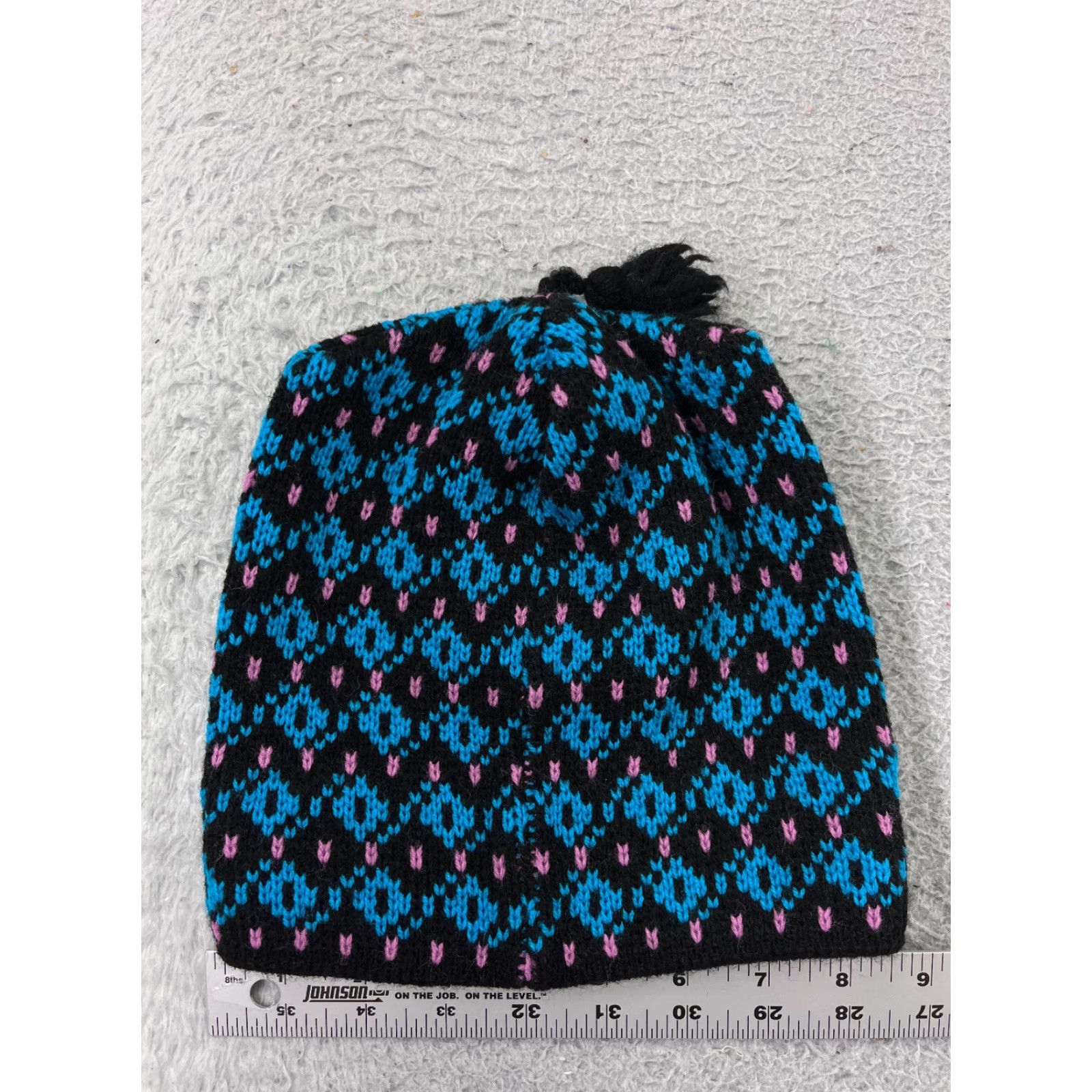Vintage Mountain Lid Woolens Beanie Adult One Size Blue Argyle Knit Tassel Acrylic Made USA Toque Size ONE SIZE - 4 Thumbnail