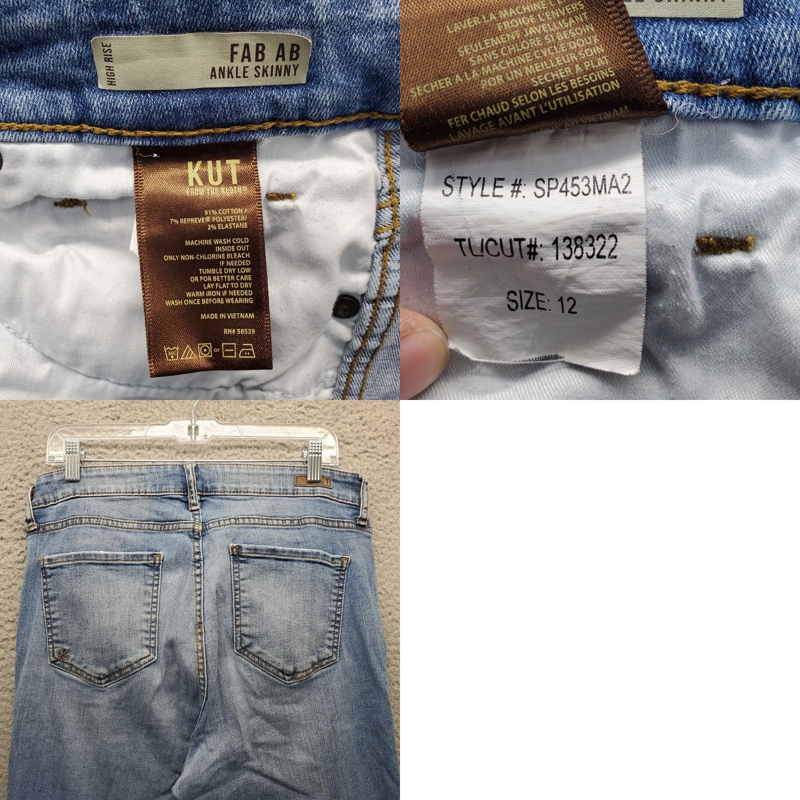 Vintage KUT from the Kloth Jeans Womens 12 Blue FAB Ankle Skinny High Rise Frayed Hem Size 34" / US 12 / IT 48 - 8 Thumbnail