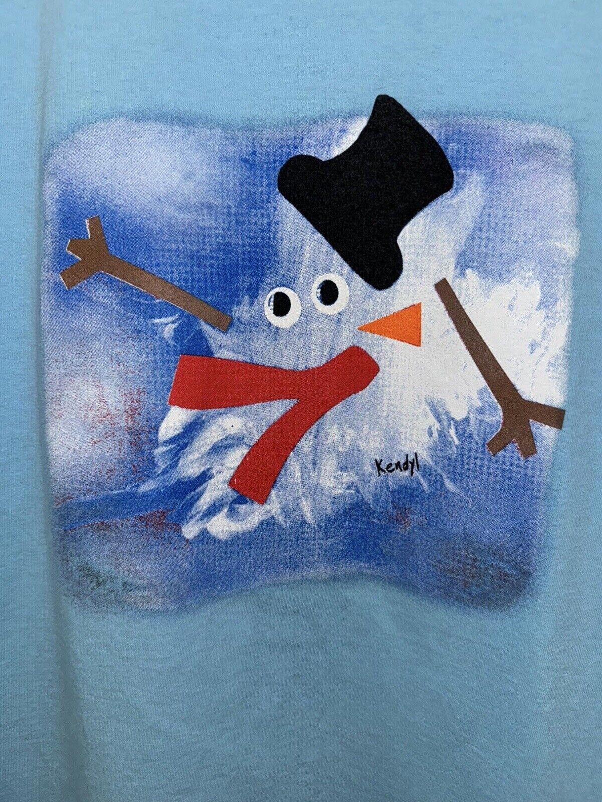 Designer Vintage Sky Blue Snowman Christmas Grapic Kendyl Art Shirt L Size US L / EU 52-54 / 3 - 2 Thumbnail
