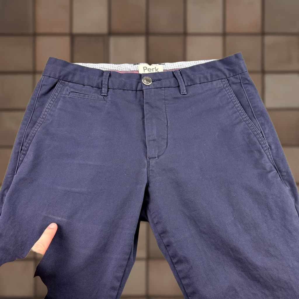 Vintage Perk Mens Pants 30x30 30x27 Blue Chino Straight Leg Khakis Casual Regular Cotton Front Flat Tagless Solid Pattern Zip Front Size US 30 / EU 46 - 1 Thumbnail