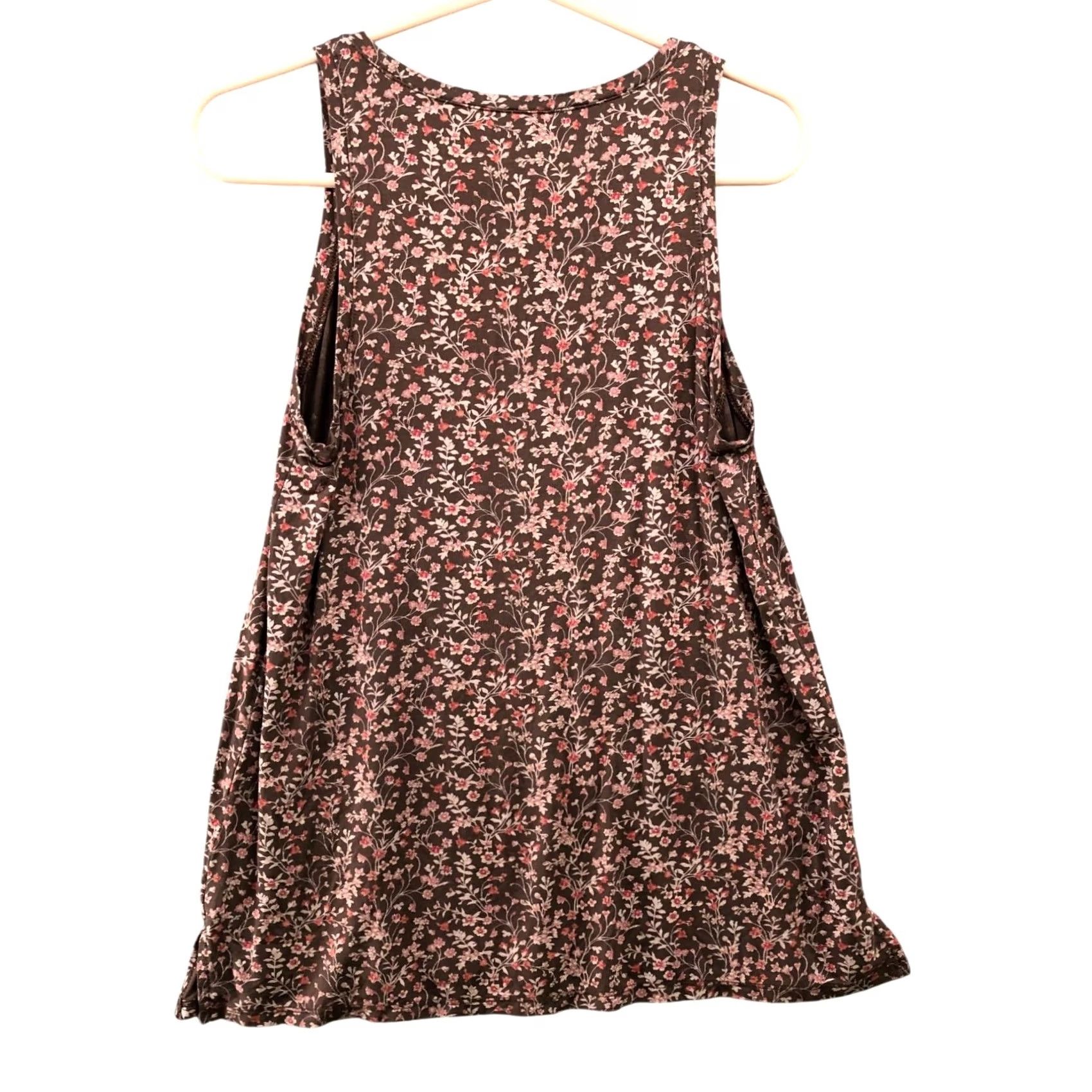 American Eagle Outfitters American Eagle Tank Top Womens S Brown Floral Round Neck Jersey Size S / US 4 / IT 40 - 2 Thumbnail