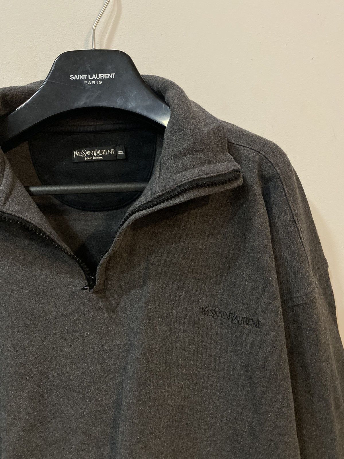 Yves Saint Laurent 90’s YSL Sweatshirt 1/4 Zip Grey YSL Sweater Size US XL / EU 56 / 4 - 1 Thumbnail
