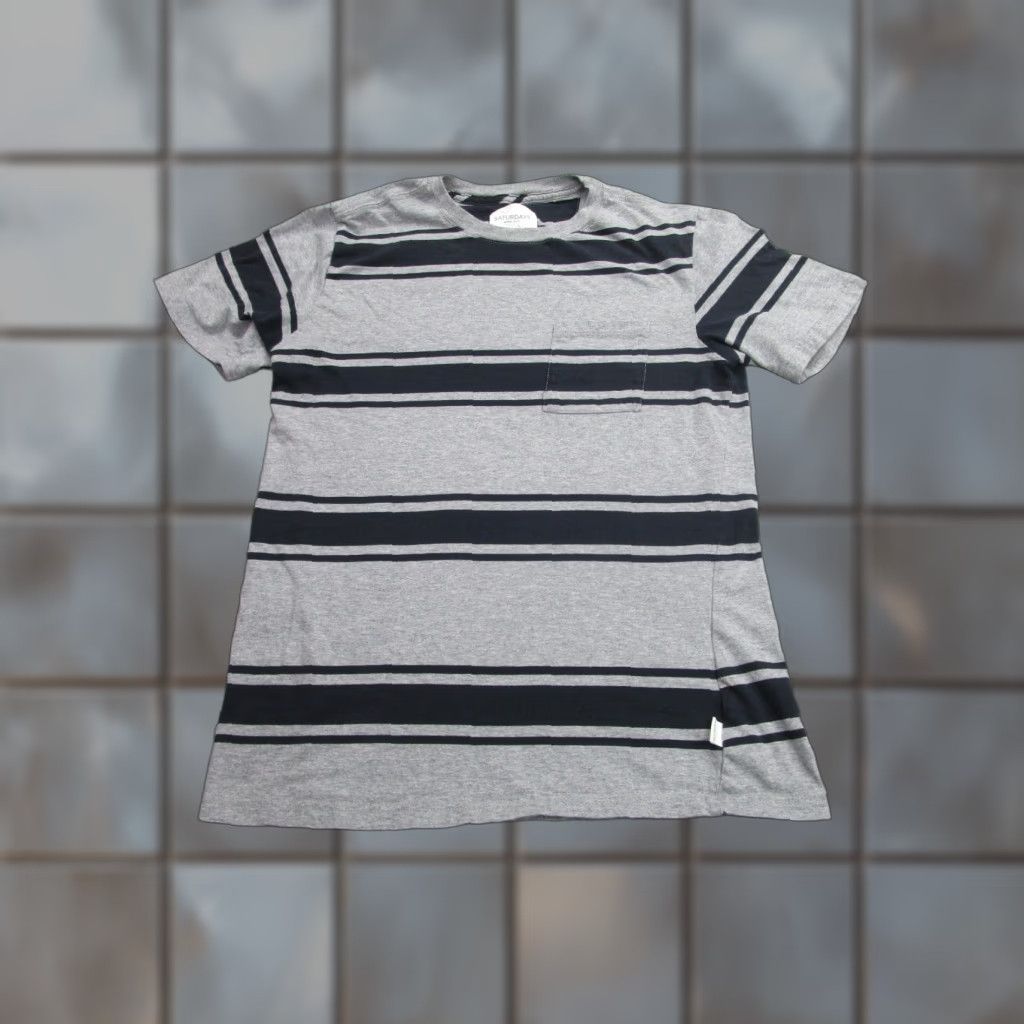 Saturdays NYC Saturdays NYC Shirt Slim Fit Mens Medium Gray Striped Pocket Tee 80s USA Size US M / EU 48-50 / 2 - 1 Thumbnail