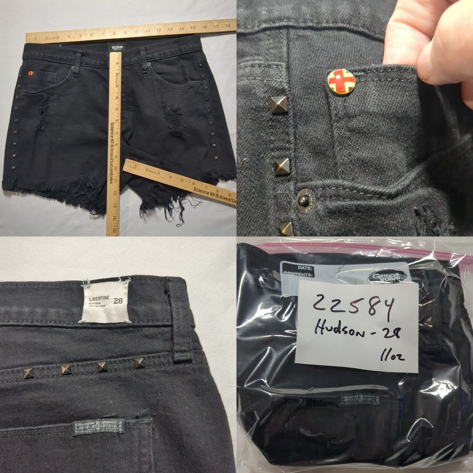 Hudson Hudson Libertine Boyfriend Distressed Black Denim Shorts 28 USA Size 24" / US 00 / IT 34 - 8 Thumbnail
