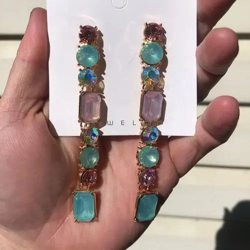 Designer × Jewelry Colorful Geometric Crystal Glass Earrings (1pairs） Size ONE SIZE - 2 Thumbnail