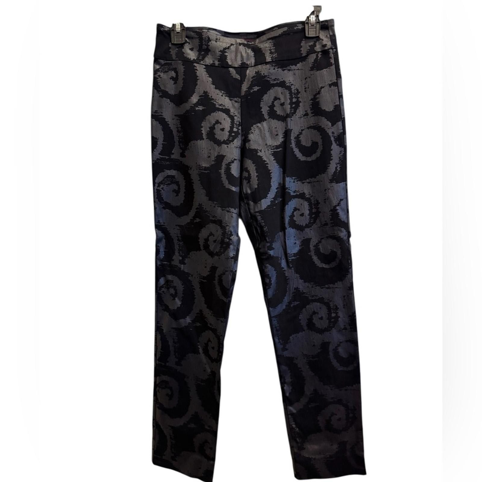 Other Krazy Larry Women’s Black Silver Swirl Pull On Pants sz 6 Size 28" / US 6 / IT 42 - 1 Thumbnail