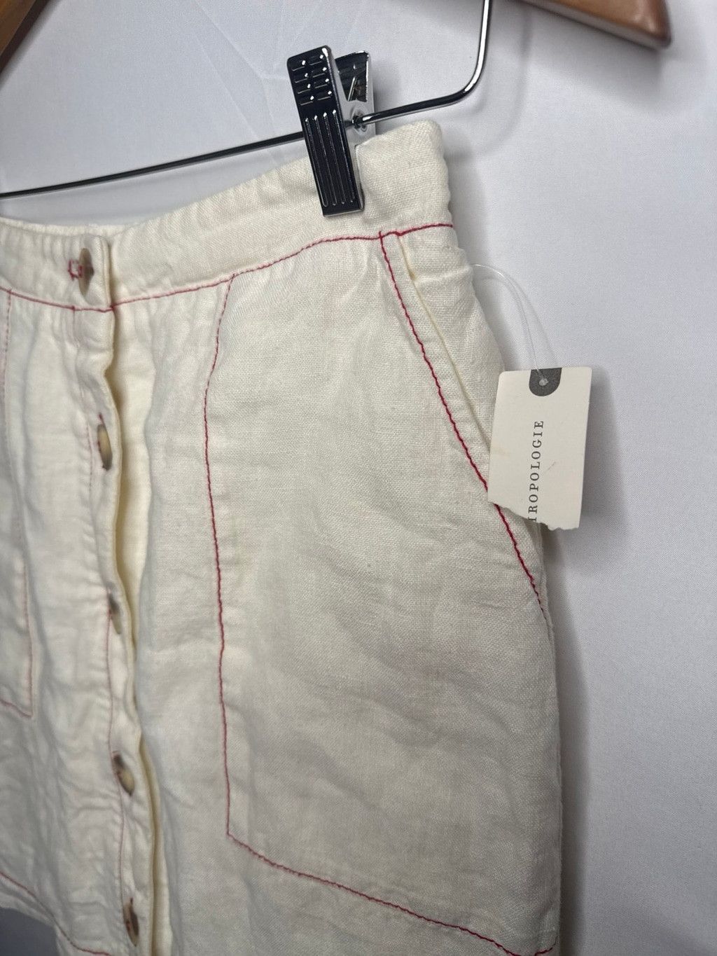 Anthropologie NWOT Anthropologie Amadi 100% linen red stitching skirt sz S Size 28" / US 6 / IT 42 - 4 Thumbnail