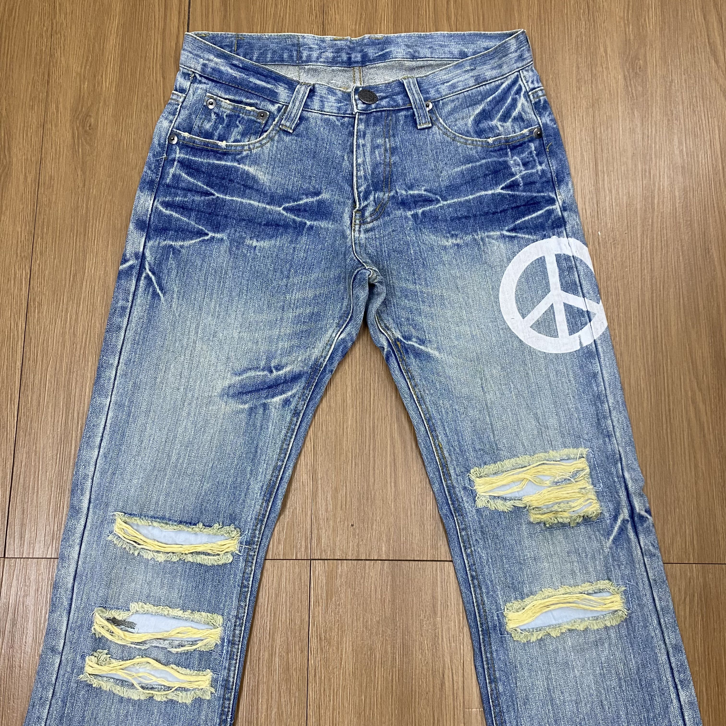 Japanese Brand × Vintage Vintage PEACE Jeans Painted Denim Distress CD151 Size US 31 - 4 Thumbnail