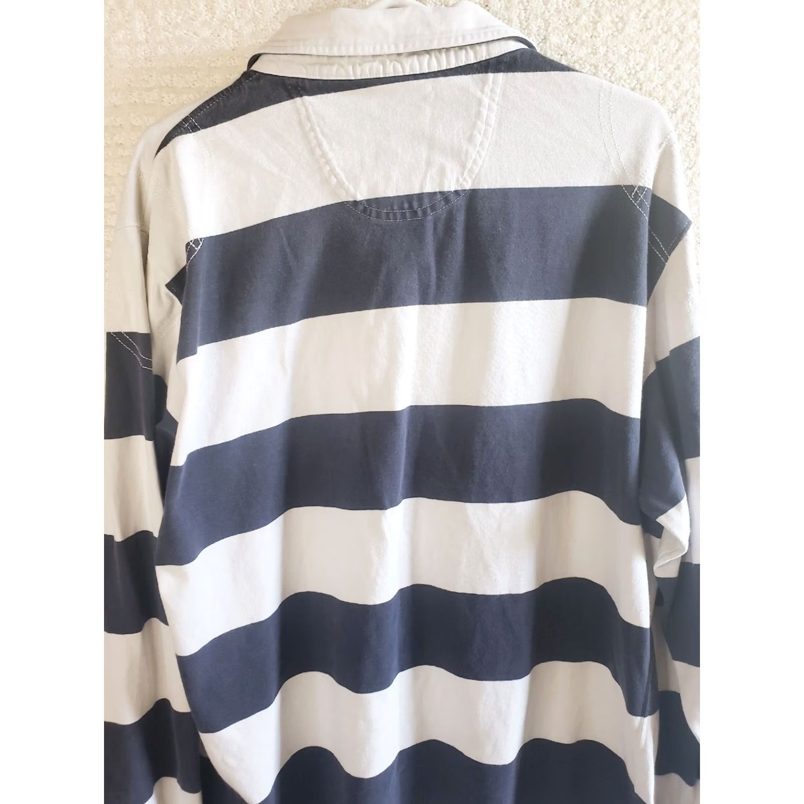 Izod VINTAGE IZOD Rugby Polo Shirt Men XL Blue White Stripe Cotton Long Sleeve EUC Size US XL / EU 56 / 4 - 6 Thumbnail