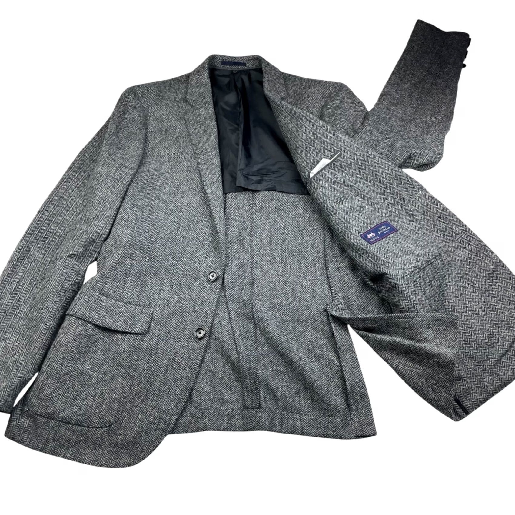 J.Crew J.Crew Blazer Men’s Ludlow Tweed Moon Wool Gray Herringbone 42L 2-Button Long Jacket Size 42R - 3 Thumbnail