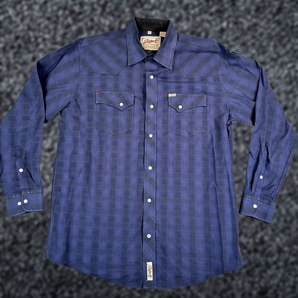 Vintage Rafter C Shirt Mens XL Blue Plaid Long Sleeve Western Snap Front Cowboy Size US XL / EU 56 / 4 - 1 Thumbnail