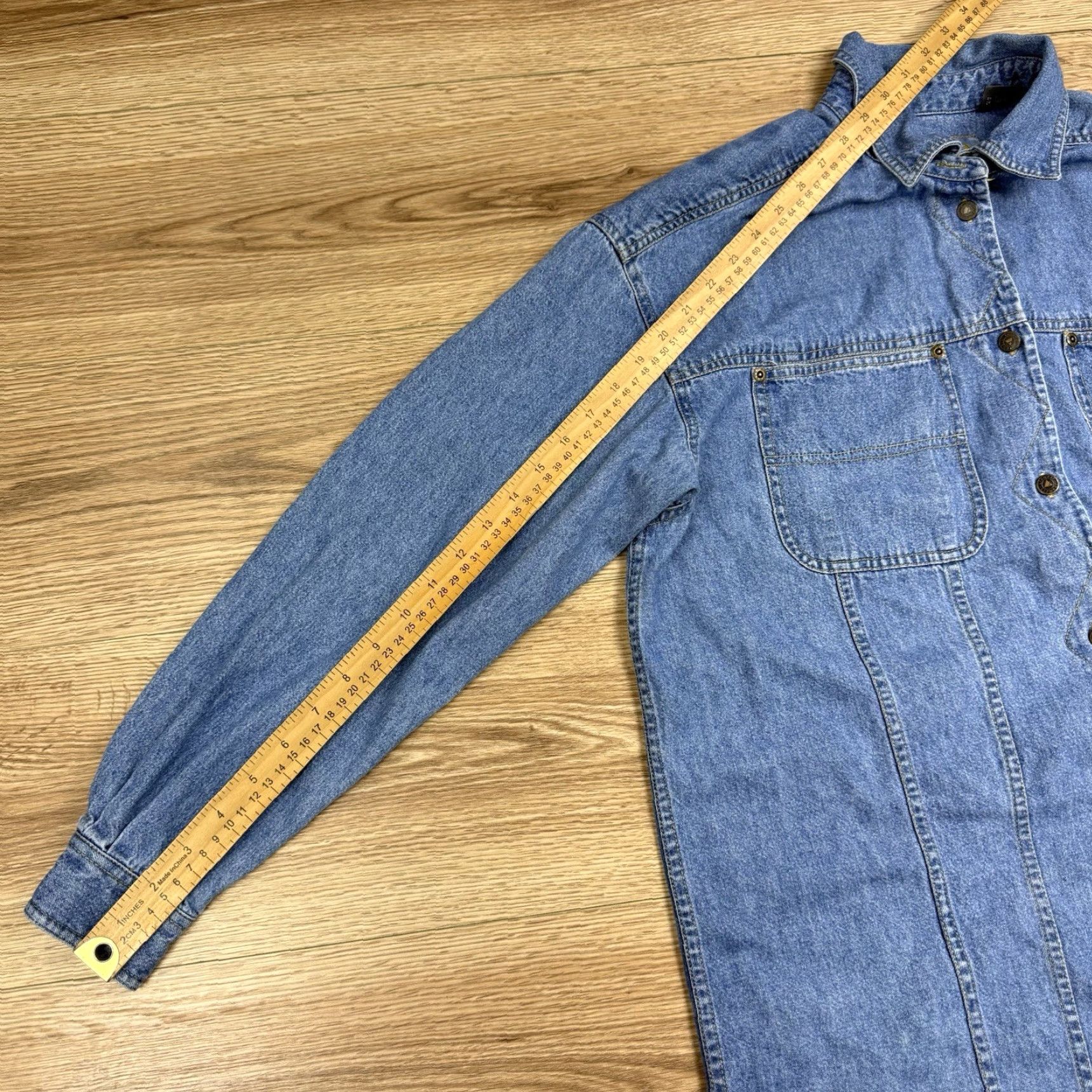 Denime VTG Liz Authentic Blue Denim Shirt Dress Knee Length Long Sleeve Size M Womens Shirt Dress Buttons Pocket Casual Size M / US 6-8 / IT 42-44 - 6 Thumbnail