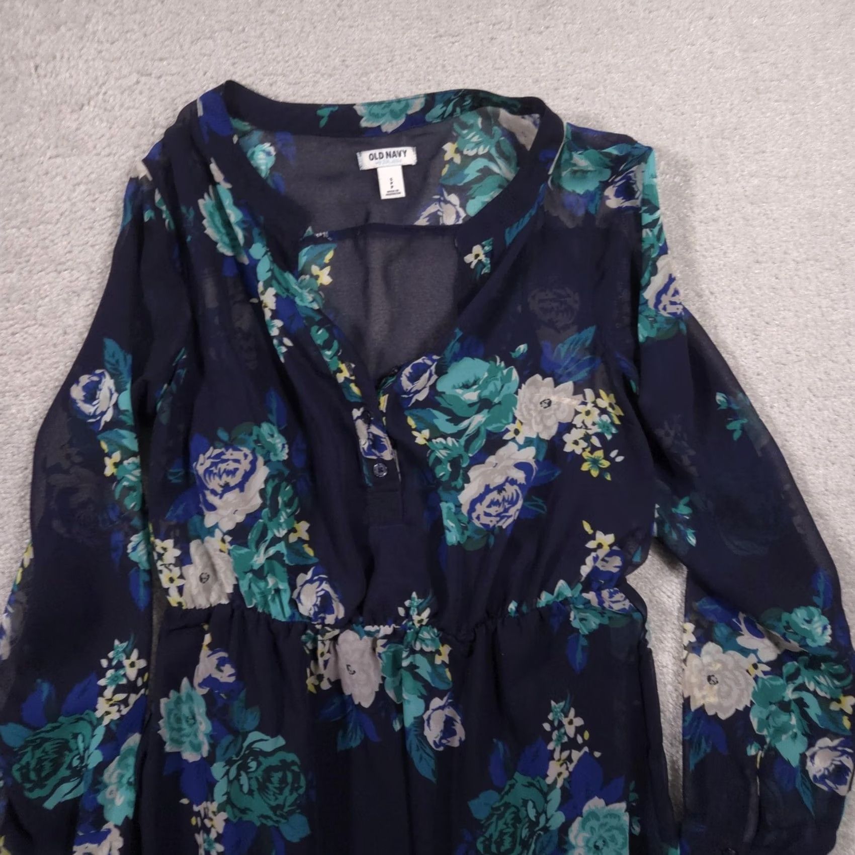 Old Navy VINTAGE Old Navy Dress Womens Small Petite Blue Floral Long Sleeve Lined Sundress Size S / US 4 / IT 40 - 3 Thumbnail