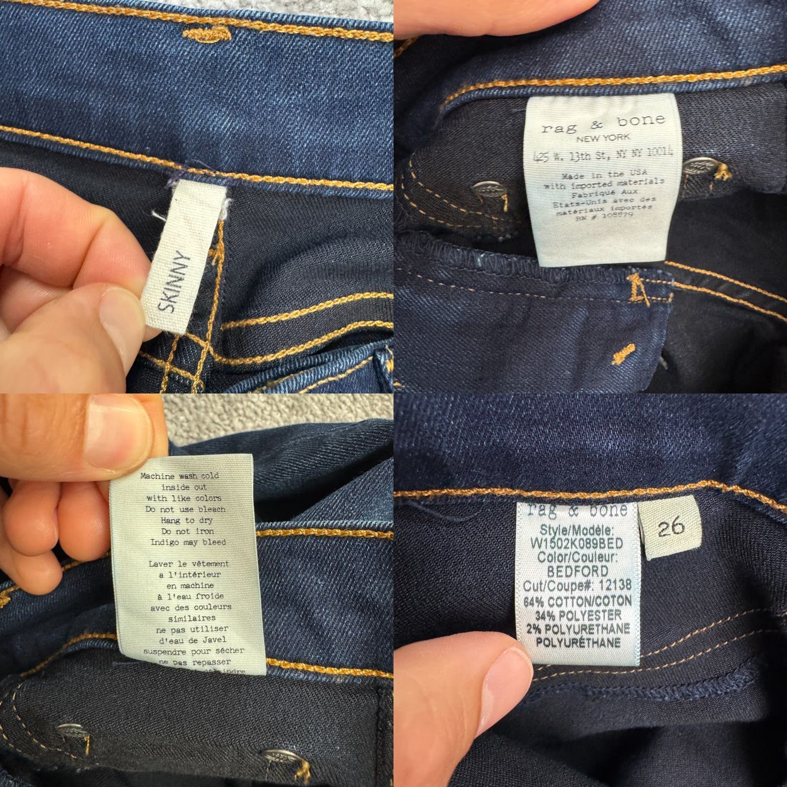 Rag & Bone VINTAGE Rag & Bone Skinny Denim Jeans Womens 26 Blue Dark Wash Streetwear Casual 90s Girls Size 26" / US 2 / IT 38 - 8 Thumbnail