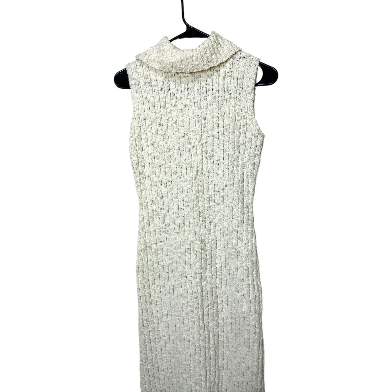 Other Vintage Jane Cream Sleeveless Turtleneck Maxi Sweater Dress Size M / US 6-8 / IT 42-44 - 2 Thumbnail