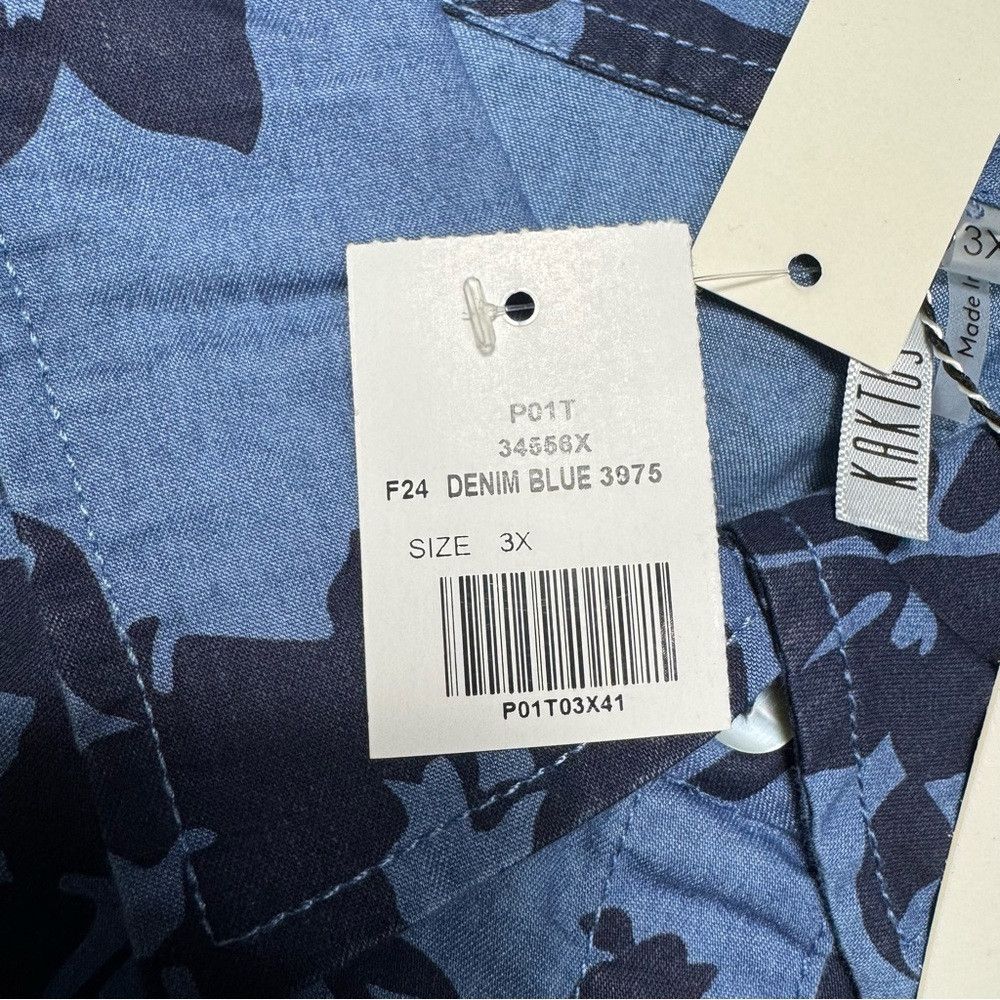 Other NWT New KAKTUS Floral Denim Button Front 3/4 Puff Sleeve Sh Size 3XL / US 20-22 - 6 Thumbnail
