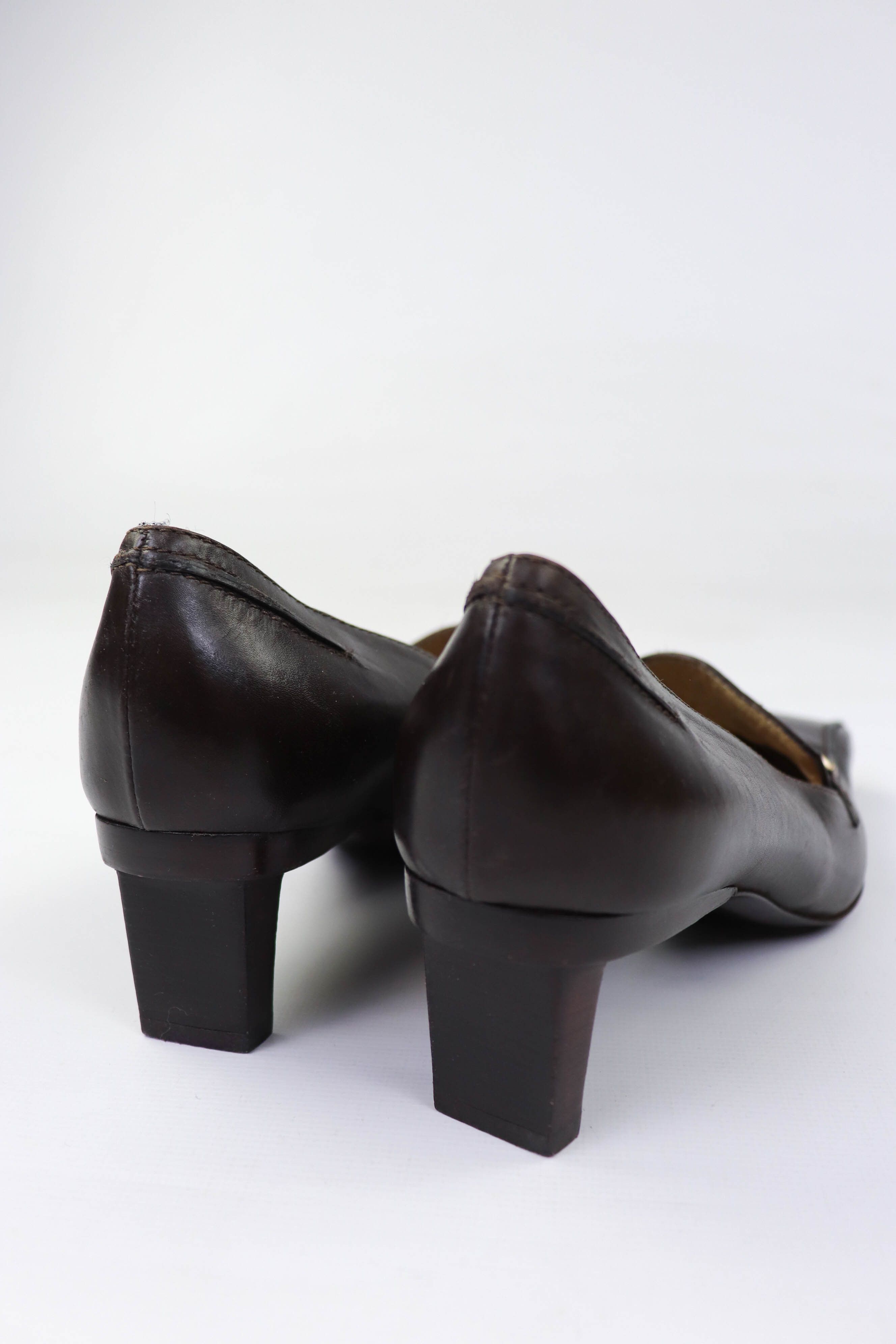 Pollini Vintage Pollini Made in Italy Brown Leather Square Toe Heels Size US 9 / IT 39 - 10 Thumbnail
