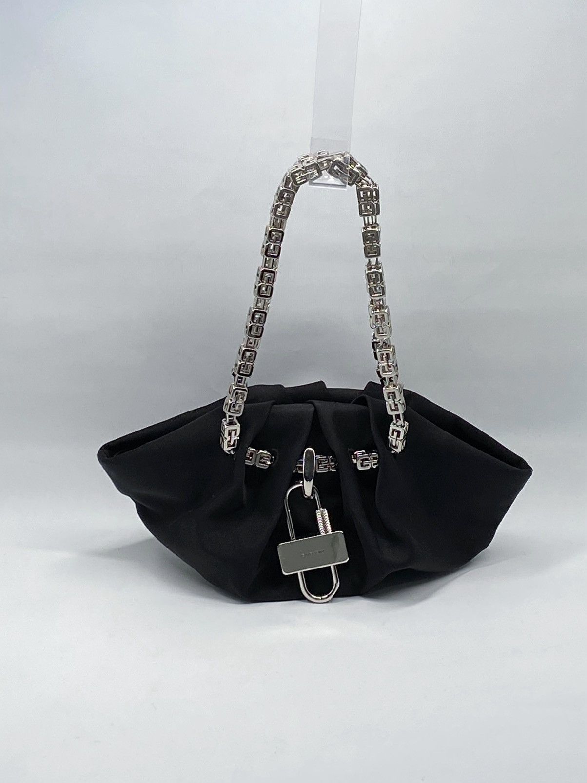 Givenchy Mini Top-Handle Satin Bag With Monogram Chain in Black, Women's