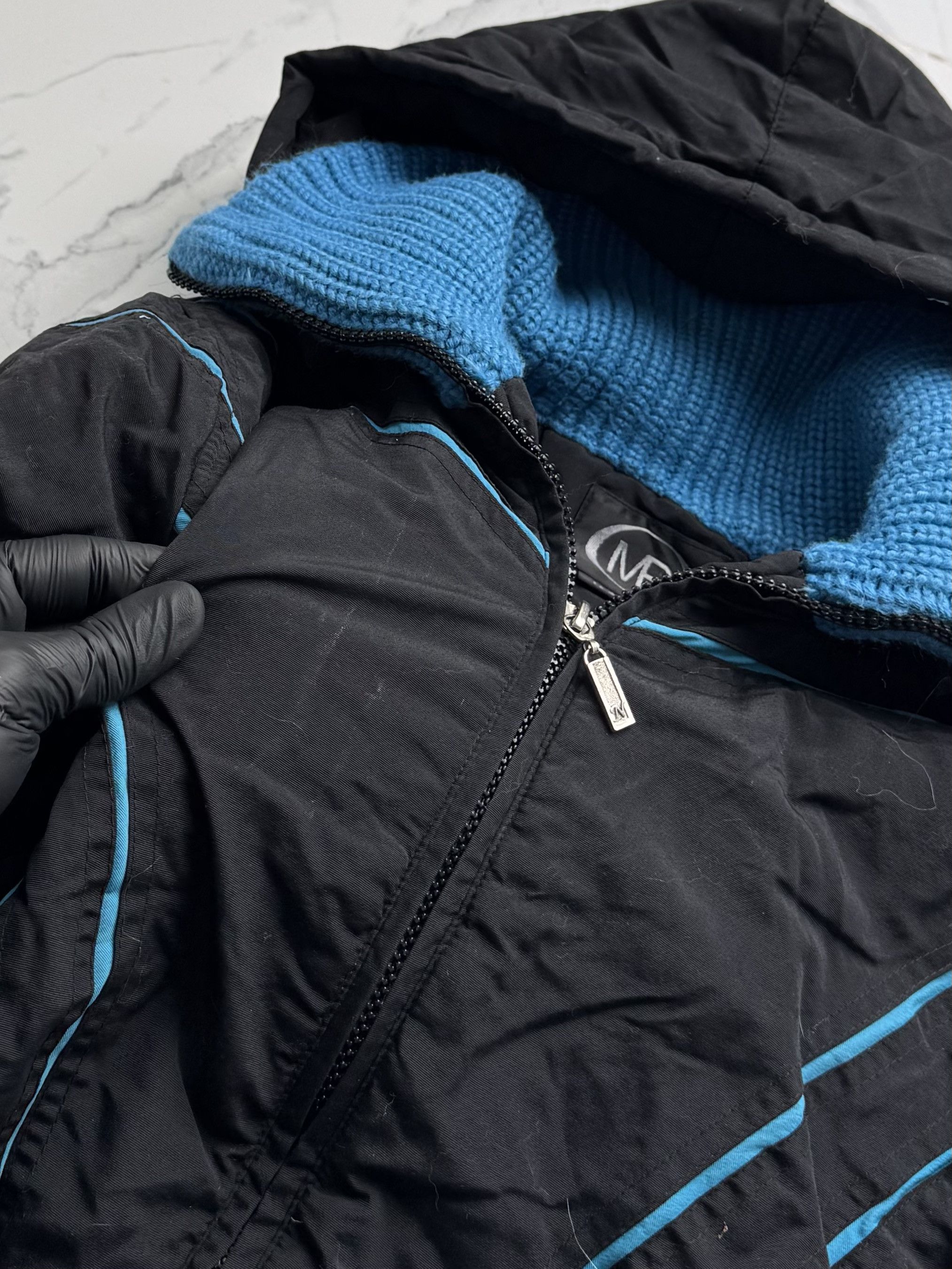 Vintage Black Blue Y2K Zip Jacket Women M Knit Trim Cropped Bomber Size M / US 6-8 / IT 42-44 - 8 Thumbnail