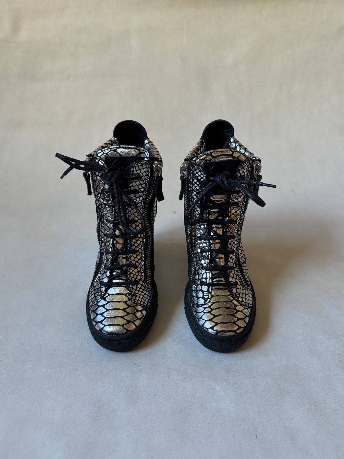 Giuseppe Zanotti Guiseppe Zanotti Python Print Wedge High Top Y2K Sneakers Size US 7 / IT 37 - 2 Thumbnail