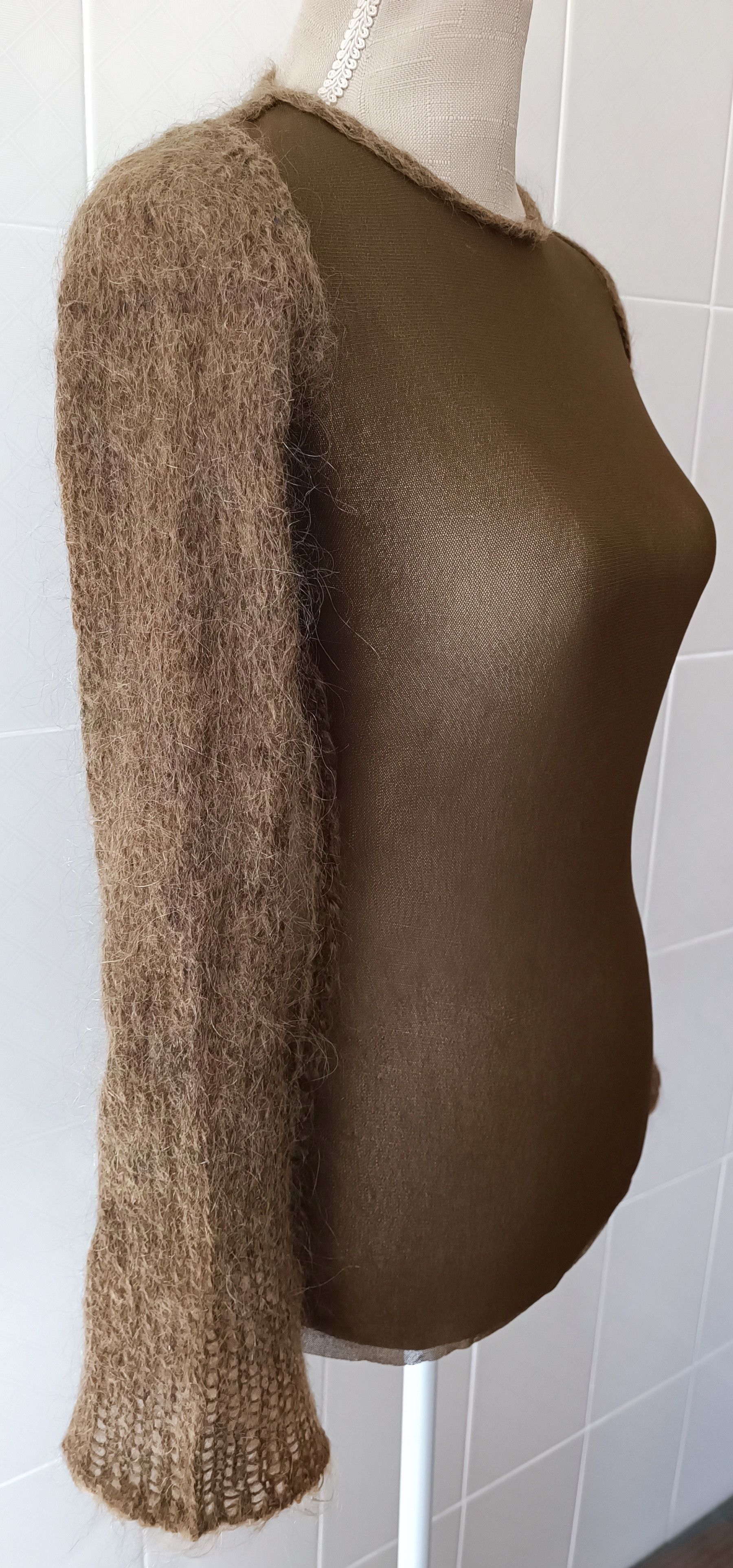 Jean Paul Gaultier 90's- Mohair sleeves and nylon micro mesh top Size XS / US 0-2 / IT 36-38 - 2 Thumbnail
