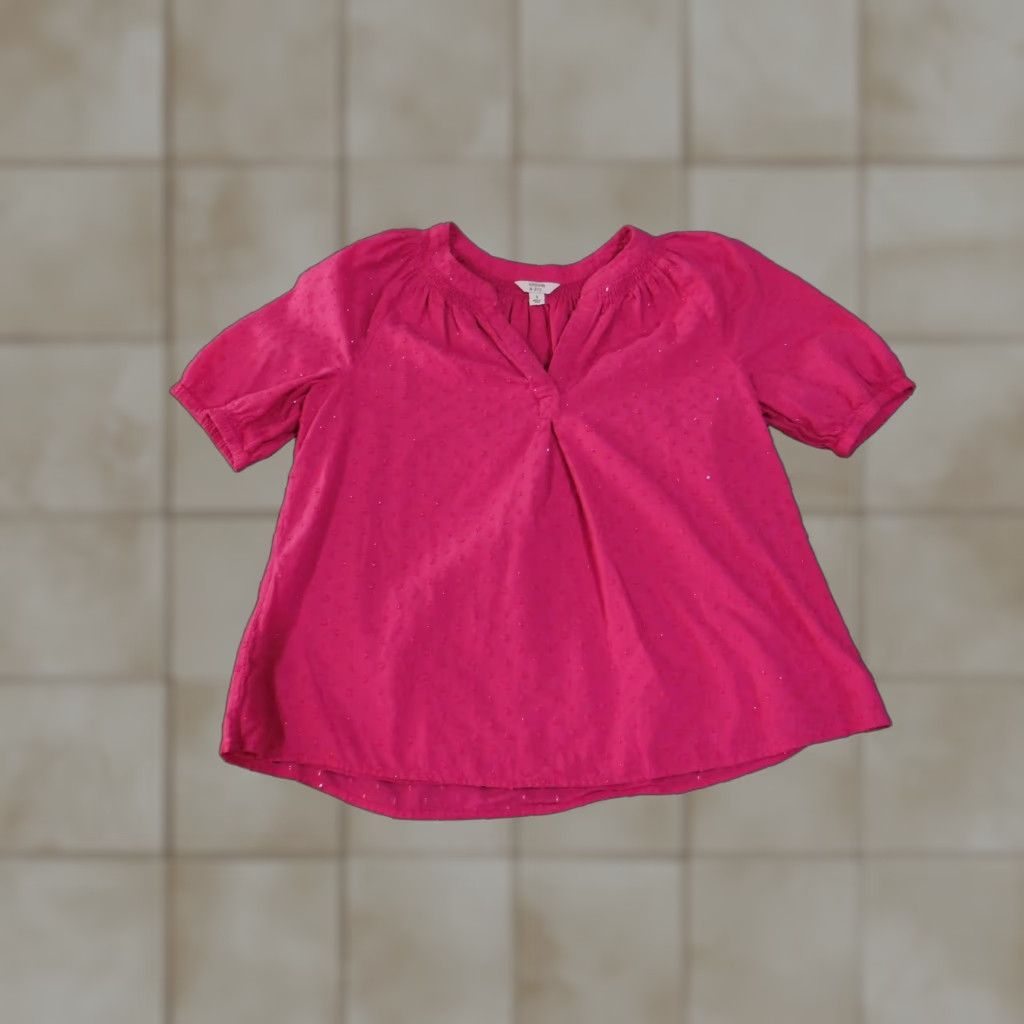 Vintage Crown & Ivy Blouse Womens Small Pink Swiss Dot Lined Short Sleeve Puff Sleeve V-Neck Embroidered Bodice Boho Peasant Size S / US 4 / IT 40 - 1 Thumbnail