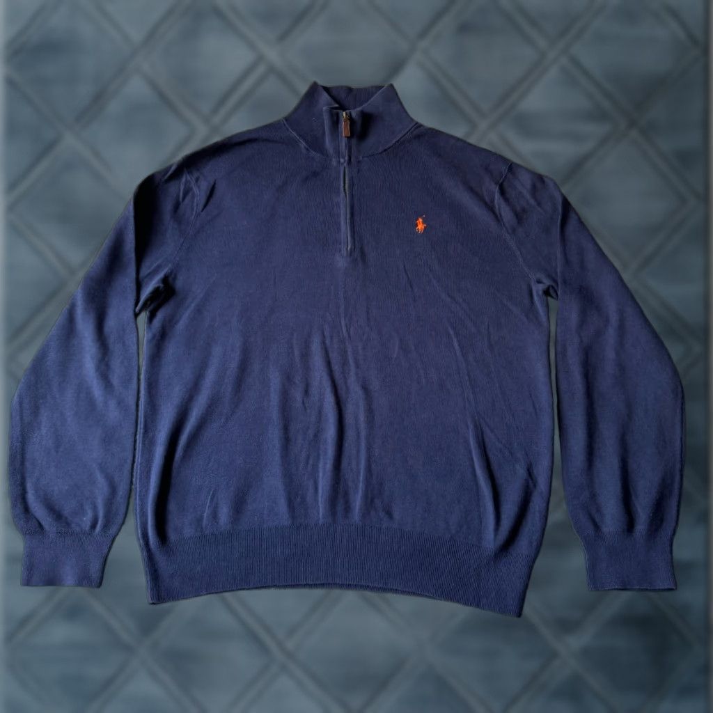 Ralph Lauren Polo Ralph Lauren Sweater Mens Large Blue 1/4 Zip Pullover Pima Cotton Knit Crew Neck Regular Fit Logo Size US XL / EU 56 / 4 - 1 Thumbnail