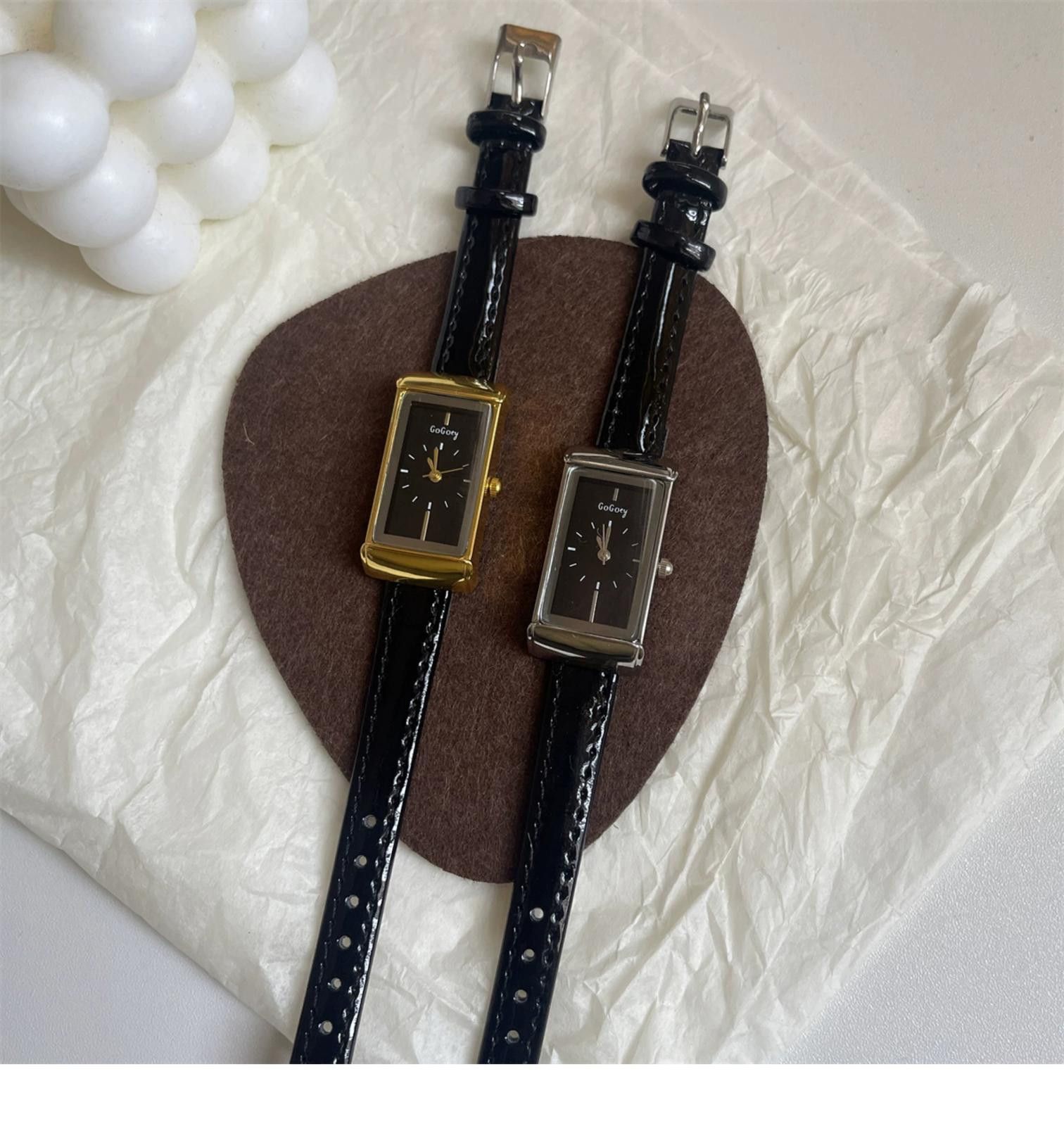 Jewelry Leather Strap Rectangular Gold Watch, Classic Wristwatch Size ONE SIZE - 7 Thumbnail