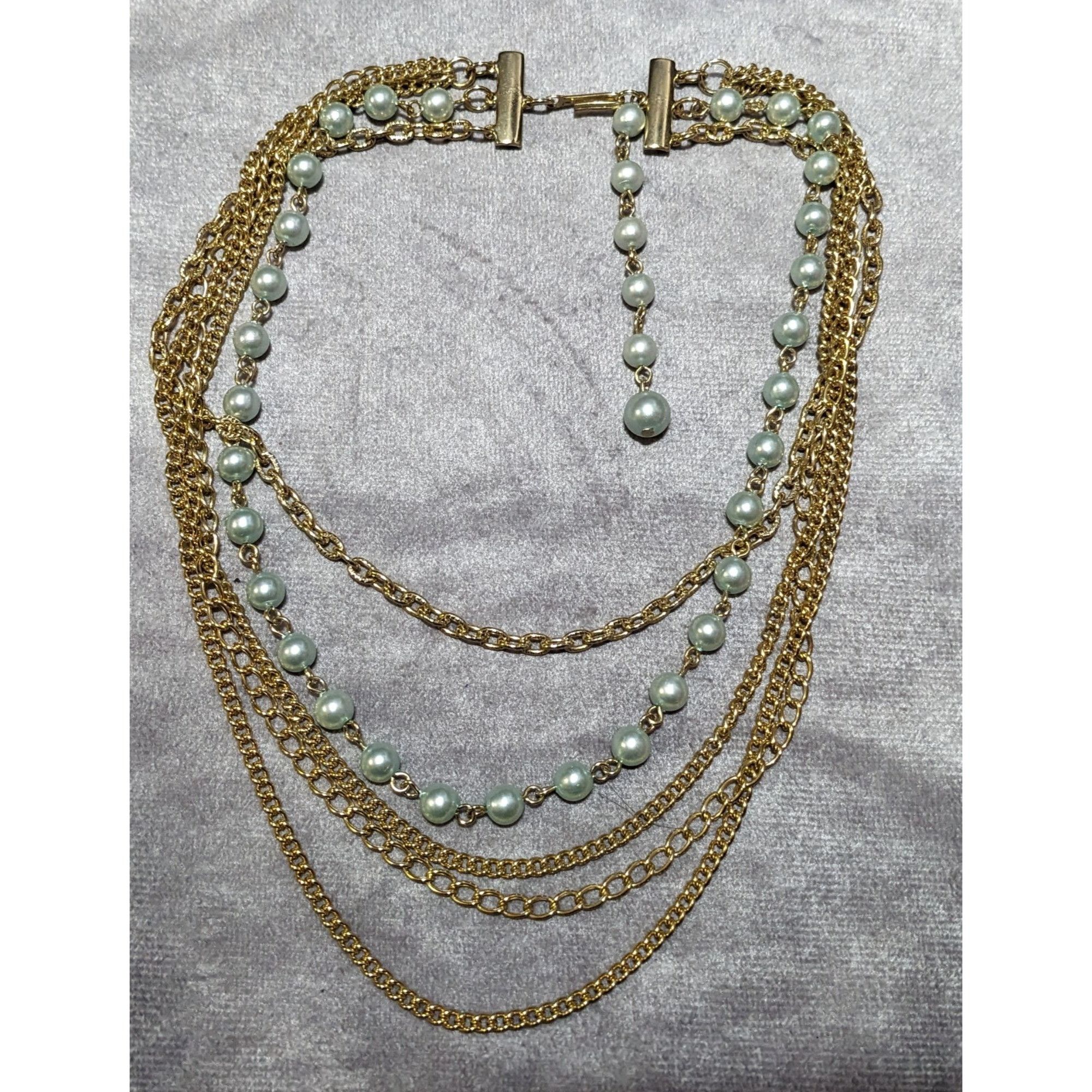 Other Vintage Pastel Blue And Gold Multilayer Necklace Size ONE SIZE - 8 Thumbnail