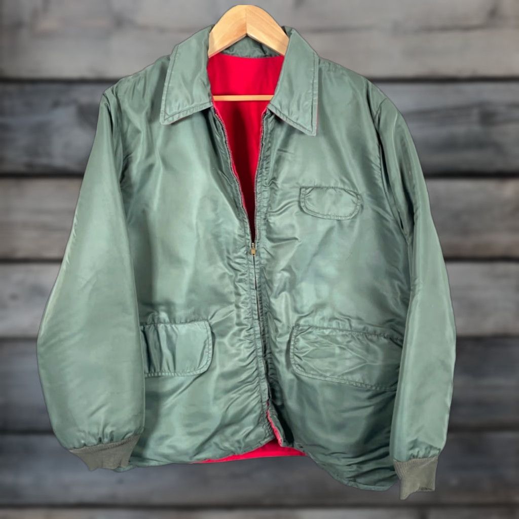 Vintage VINTAGE 60s Reversible Padded Bomber Jacket Mens 2XL Green Red C&C Crown Zipper Nylon Size US XXL / EU 58 / 5 - 1 Thumbnail