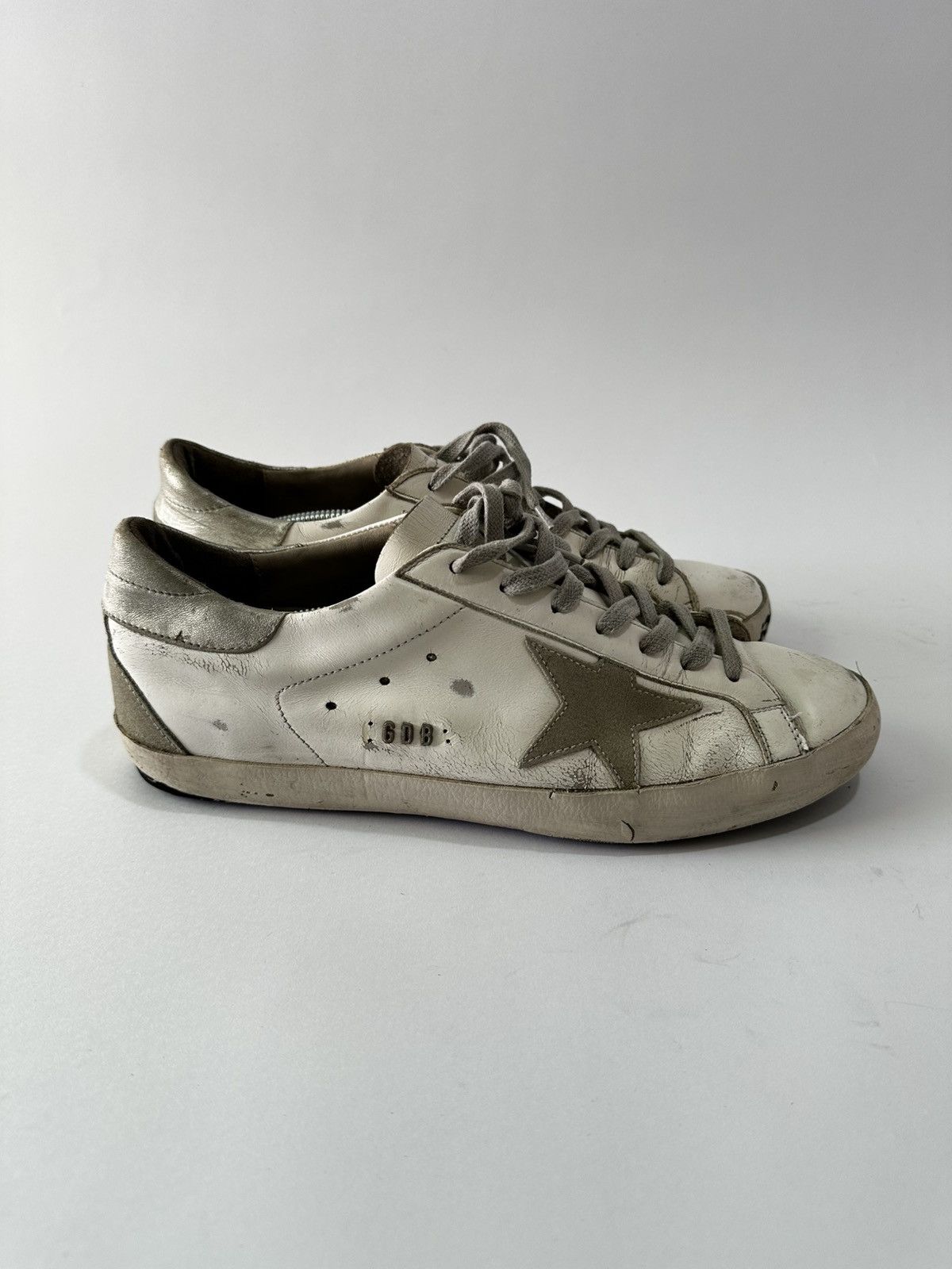 Golden Goose Super-Star with silver heel tab and metal stud
