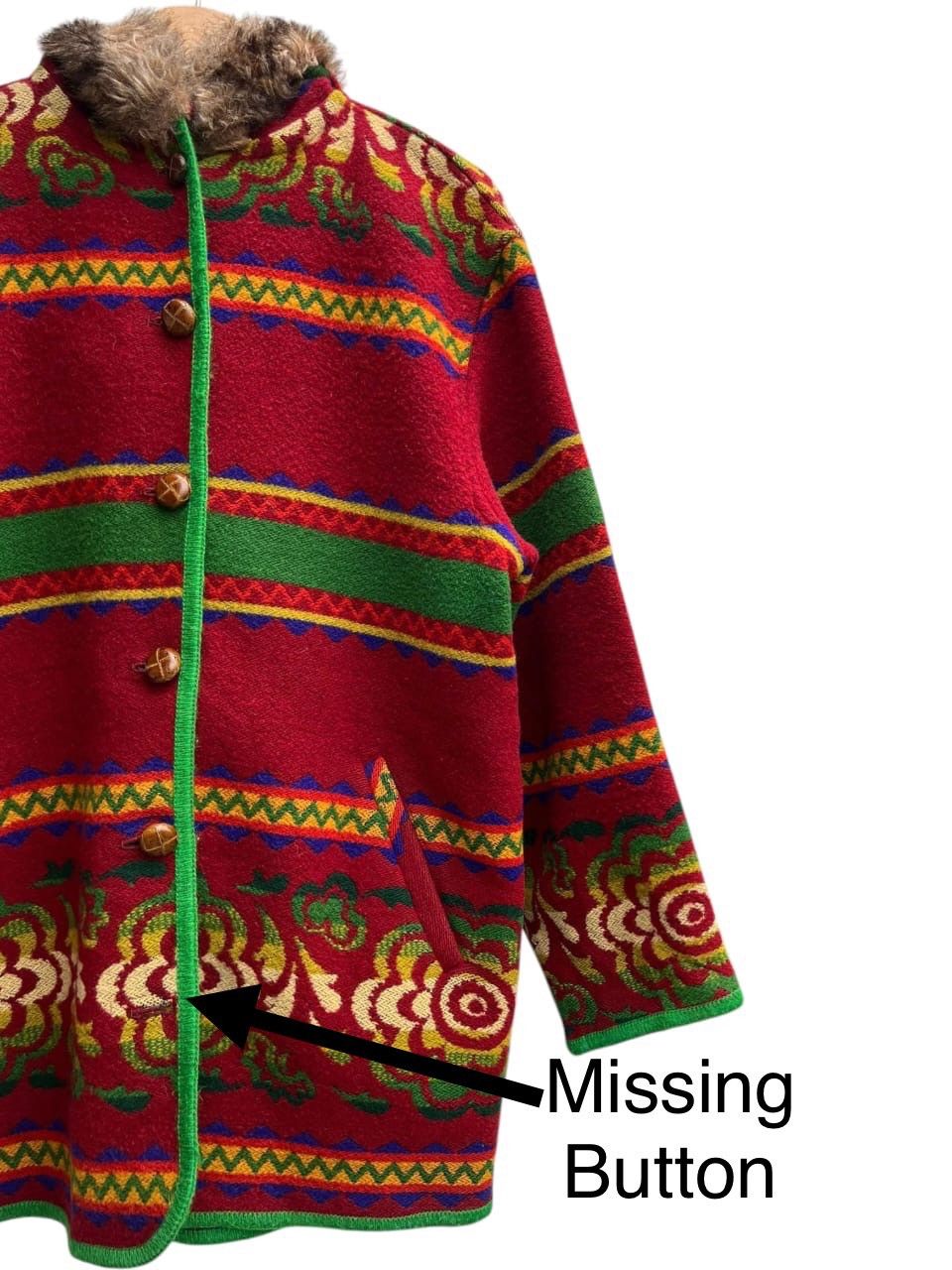 United Colors Of Benetton Fur Flowers Hoodie Jacket Native Navajo Size US XS / EU 42 / 0 - 6 Thumbnail