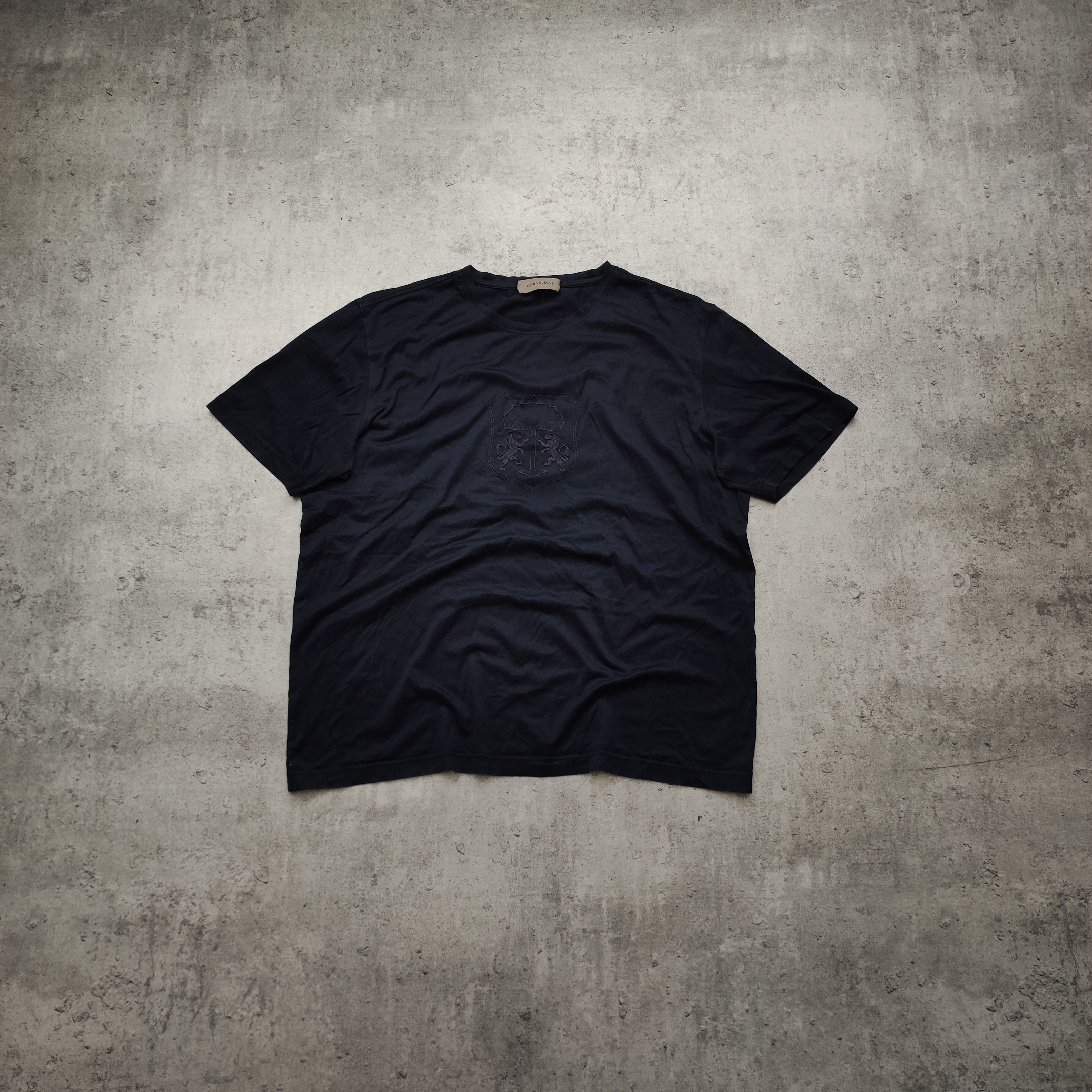 Corneliani Corneliani Italy Embroidered Logo Piqe Navy Tshirt Size US L / EU 52-54 / 3 - 1 Thumbnail