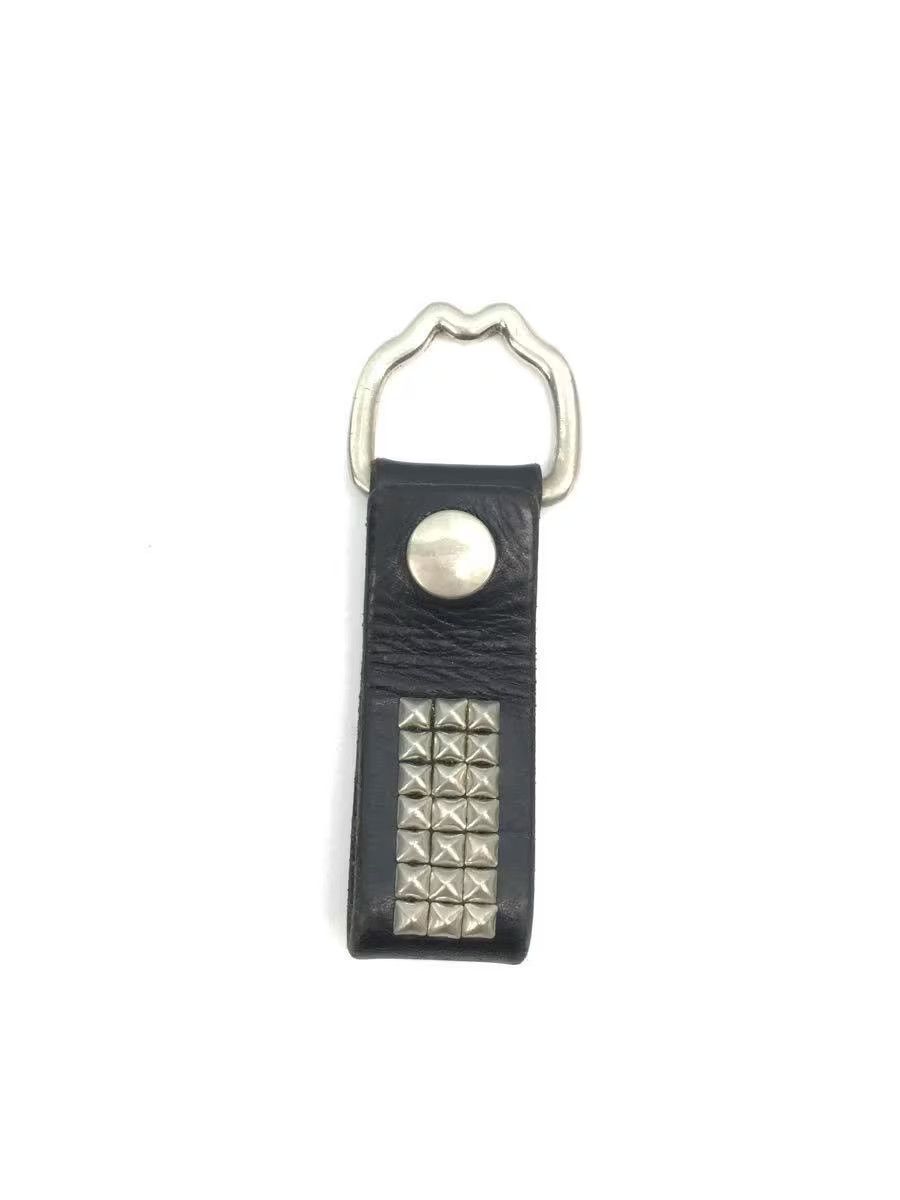 image of Undercover Studded Leather Keychain in Black, Men's