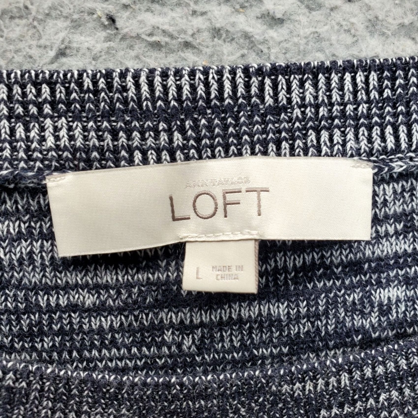 Loft LOFT Knit Top Womens L Space Dye Lined Long Sleeve Round Neck Pullover, Multicolor, 100% Cotton, Casual Shirt, Regular Fit, Womens Size L Size L / US 10 / IT 46 - 3 Thumbnail